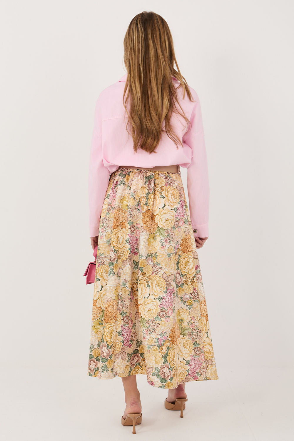 Italy Moda Yellow Floral Midi Skirt - view 3