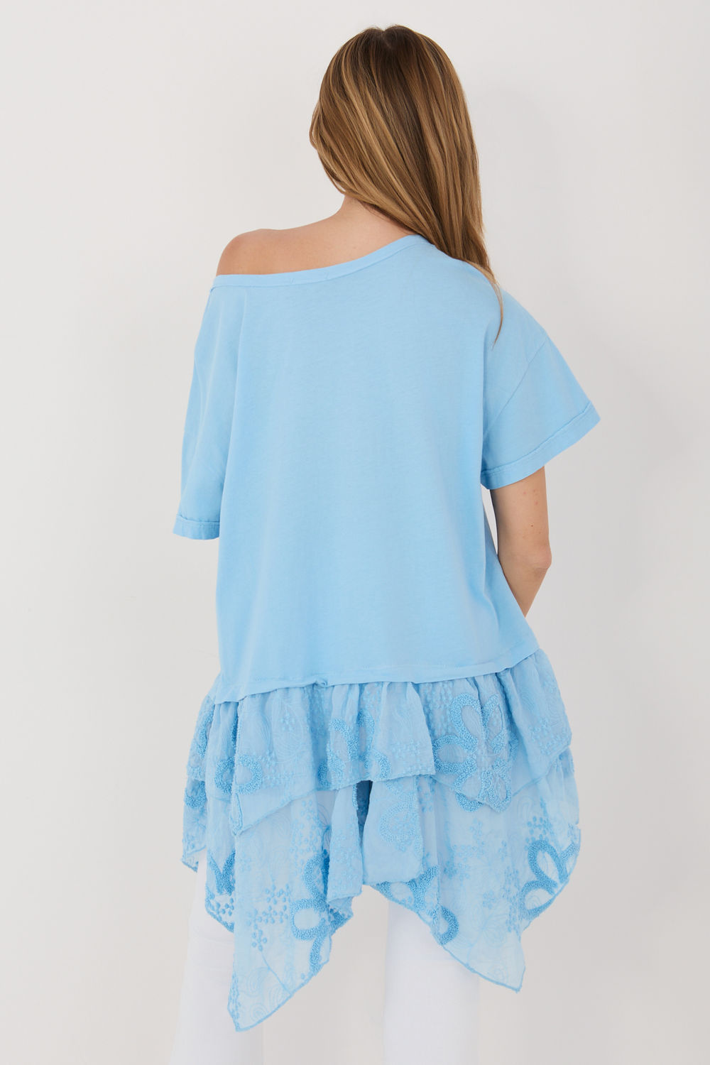 Italy Moda Light Blue Bodycon Short Sleeve Blouse - view 3