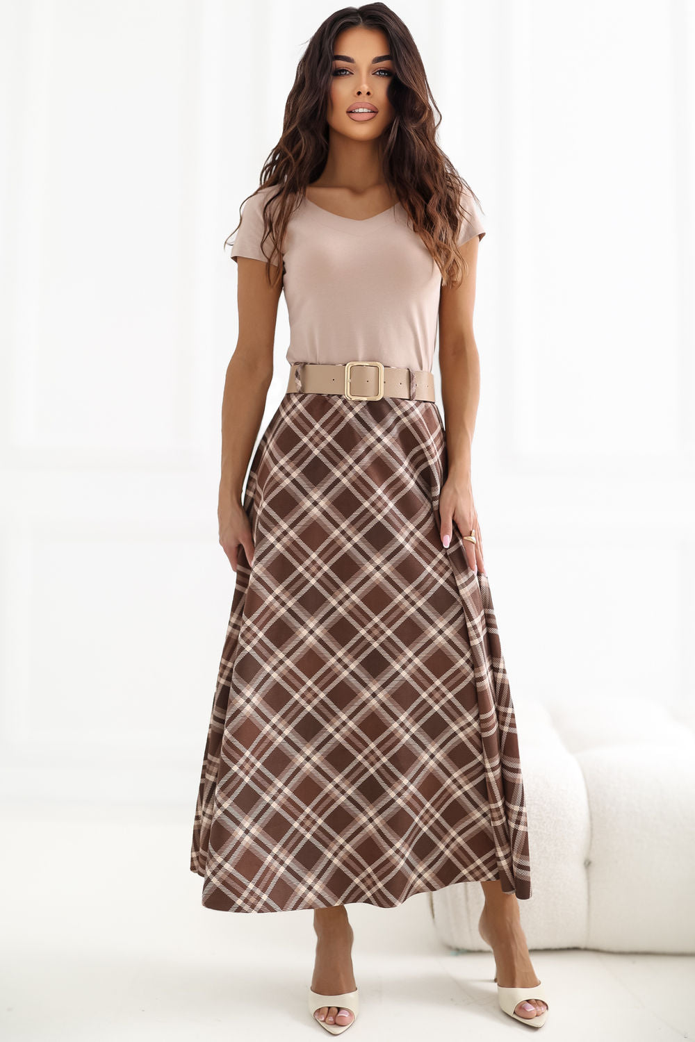 Italy Moda Brown Flared Maxi Skirt - view 2