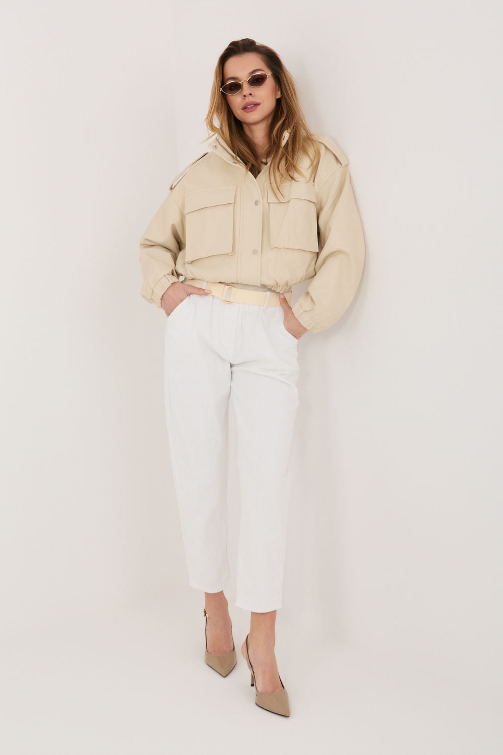Italy Moda Ecru Cotton Corduroy Trousers