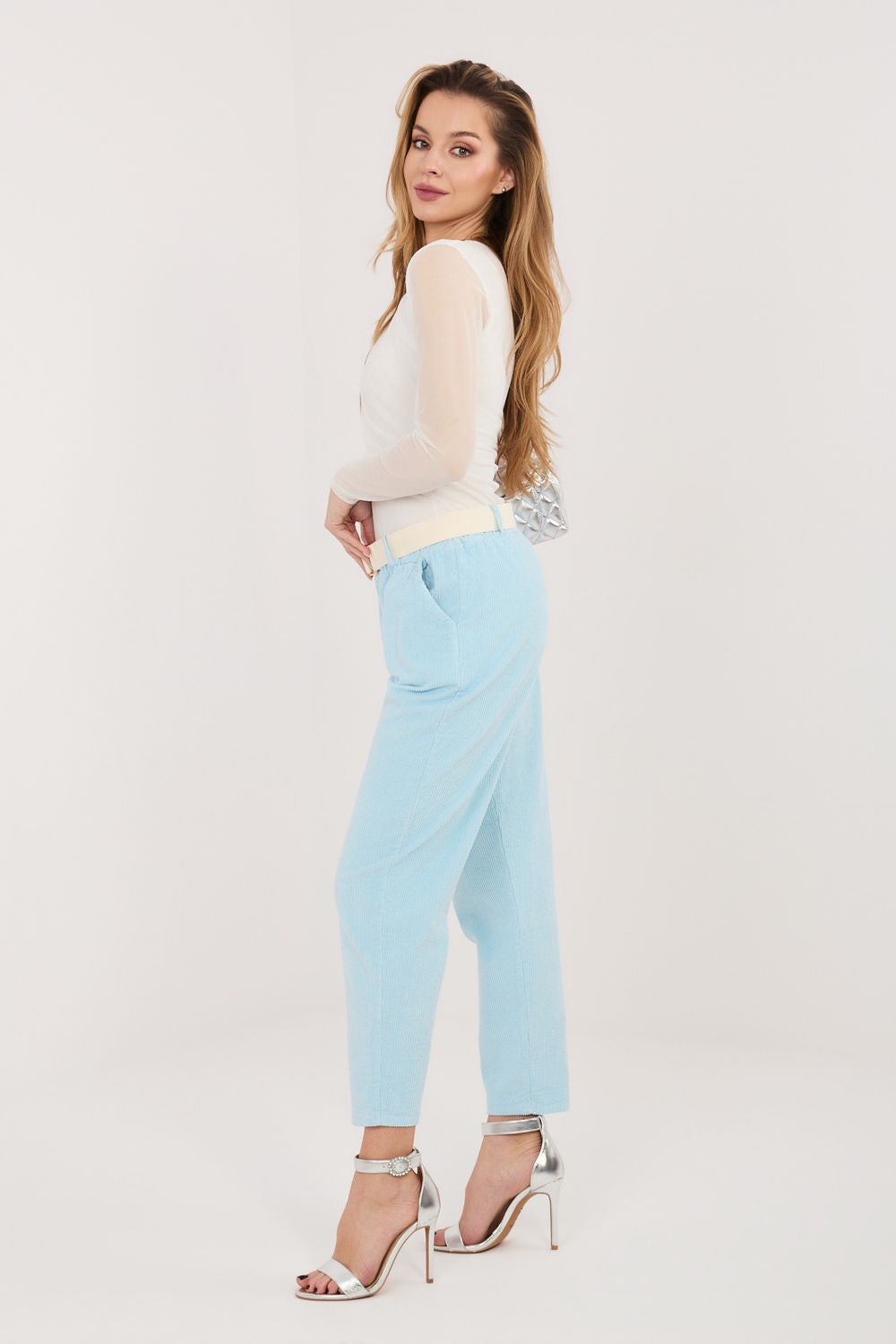 Italy Moda Light Blue Cotton Corduroy Trousers - view 3
