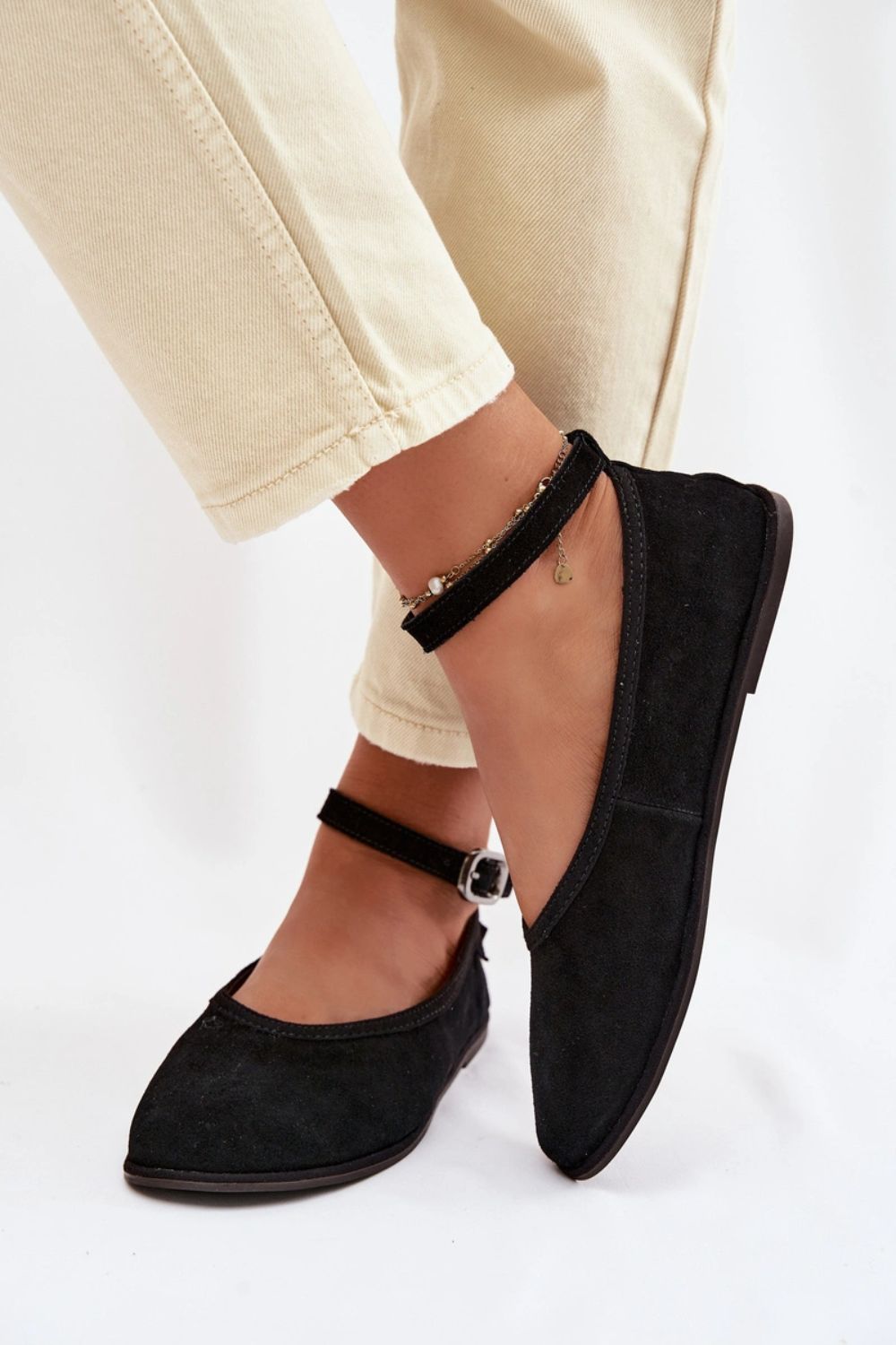 Step In Style Black Suede Flat Ballet Flats - view 3