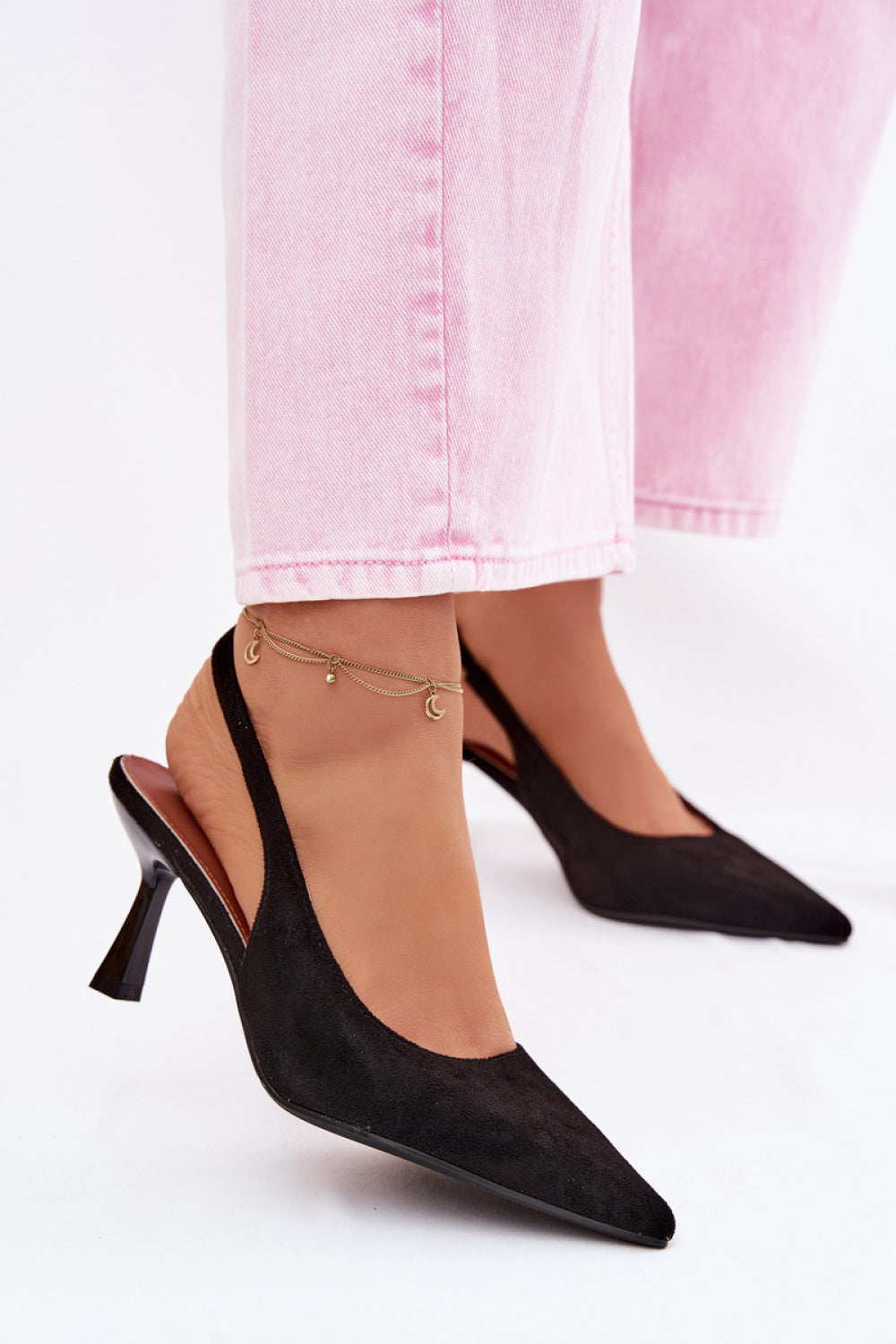 Step In Style Saria Black Suede Heeled Sandals