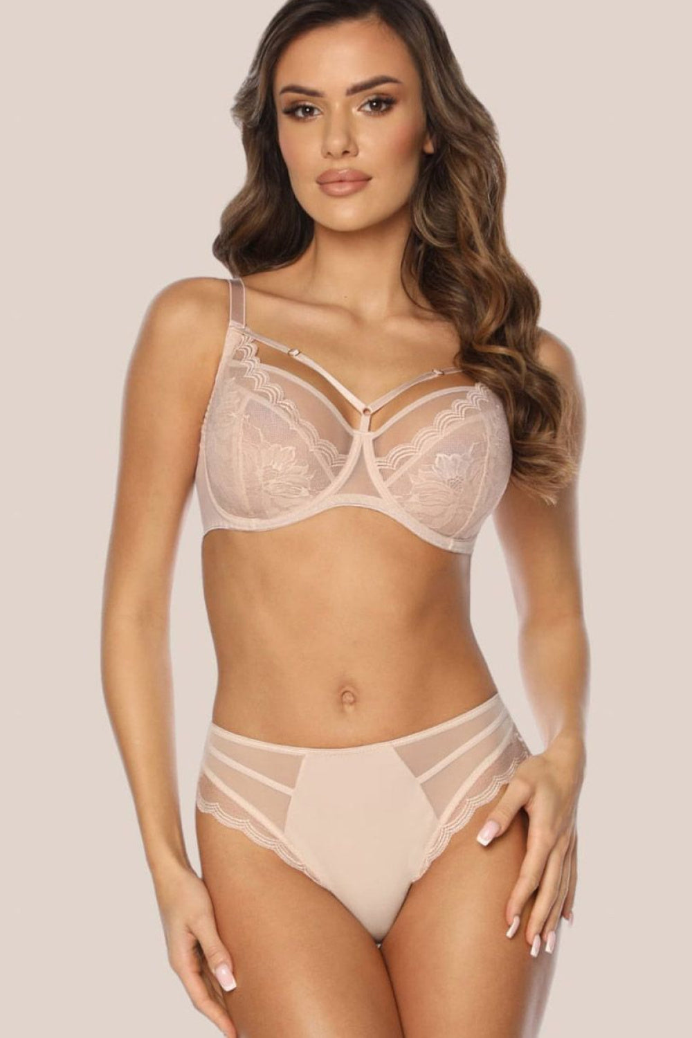 Kinga Alice Beige Lace Floral Knickers