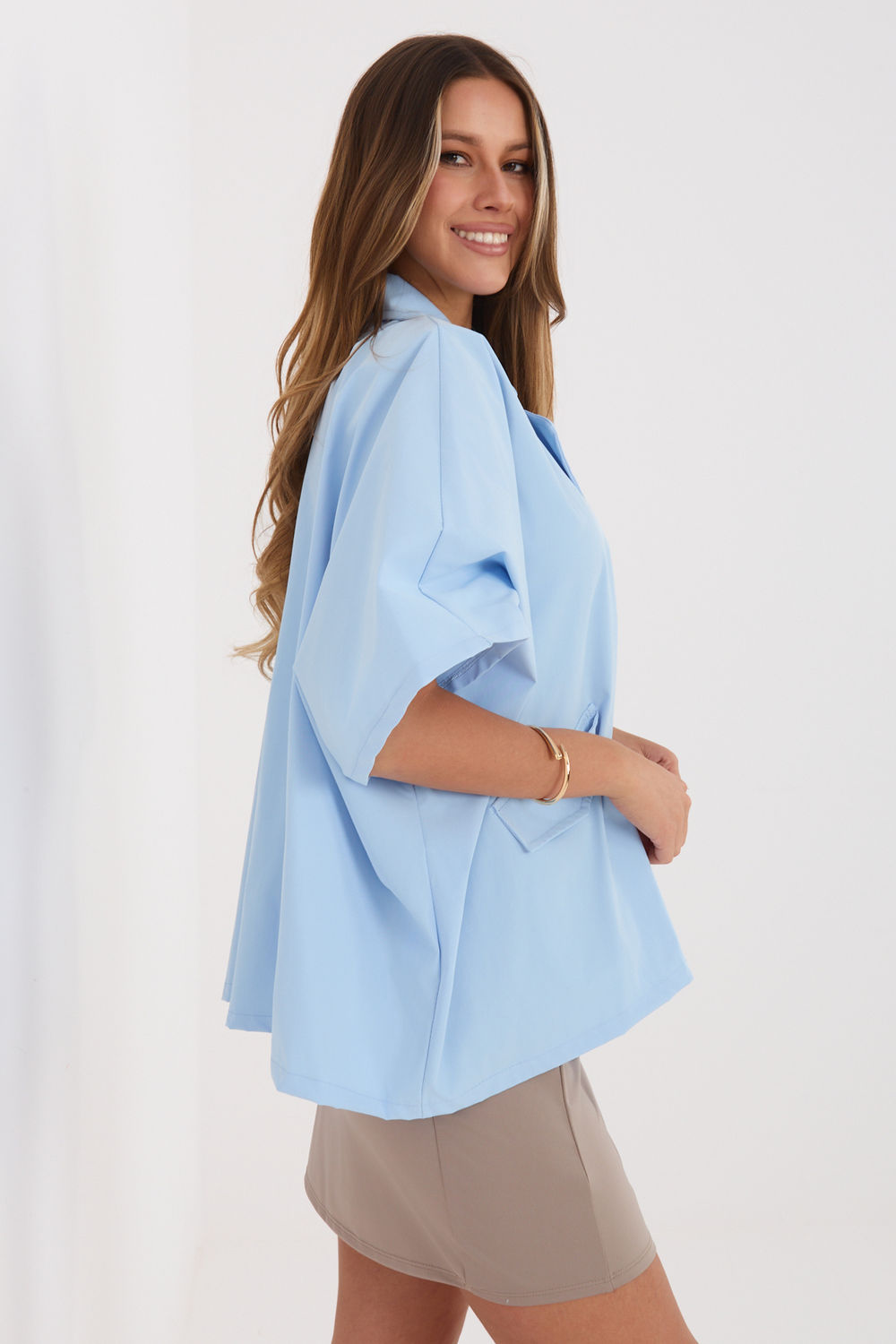 Rue Paris Light Blue Collared Coat - view 3