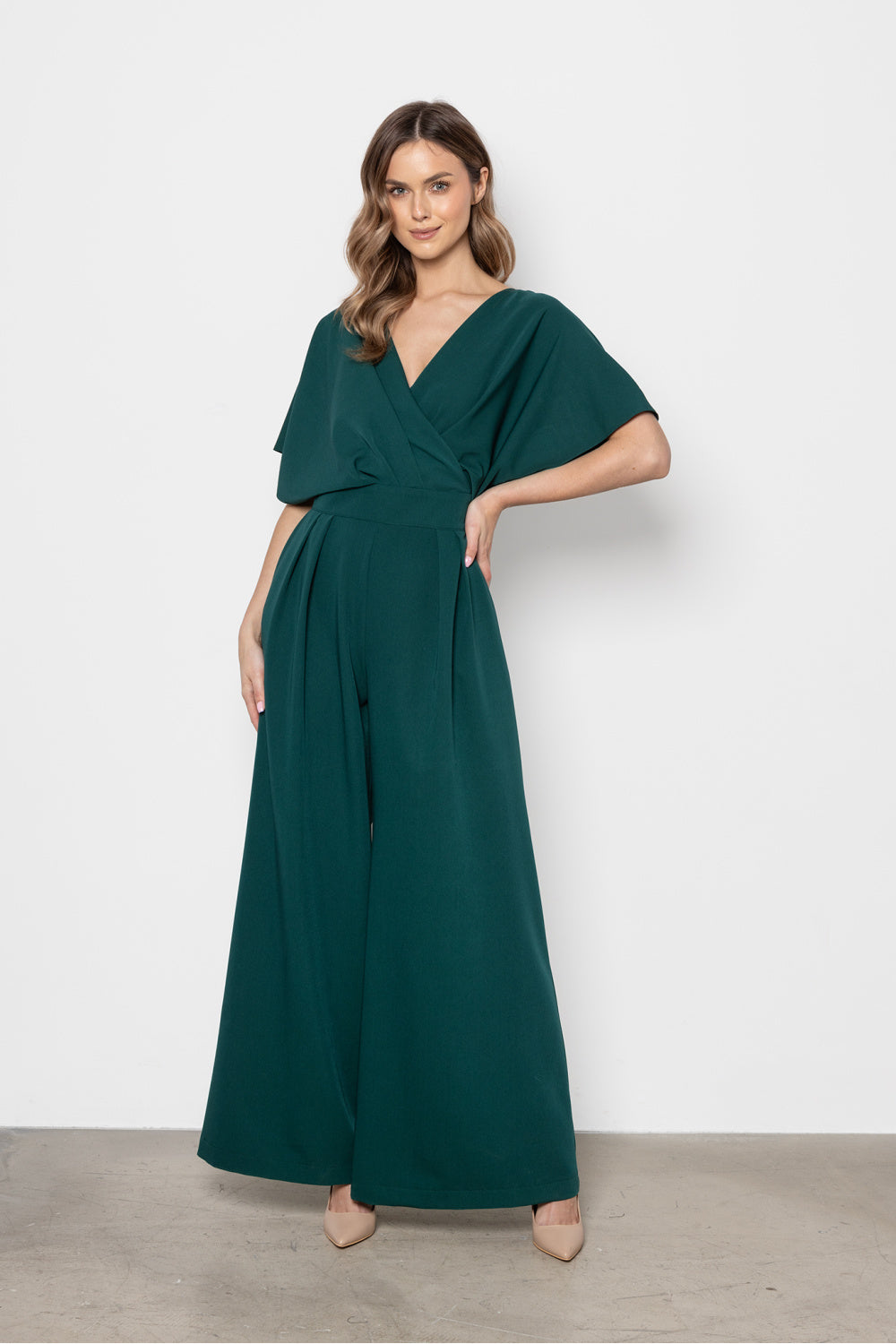 Awama Bottle Green Wrap Jumpsuit
