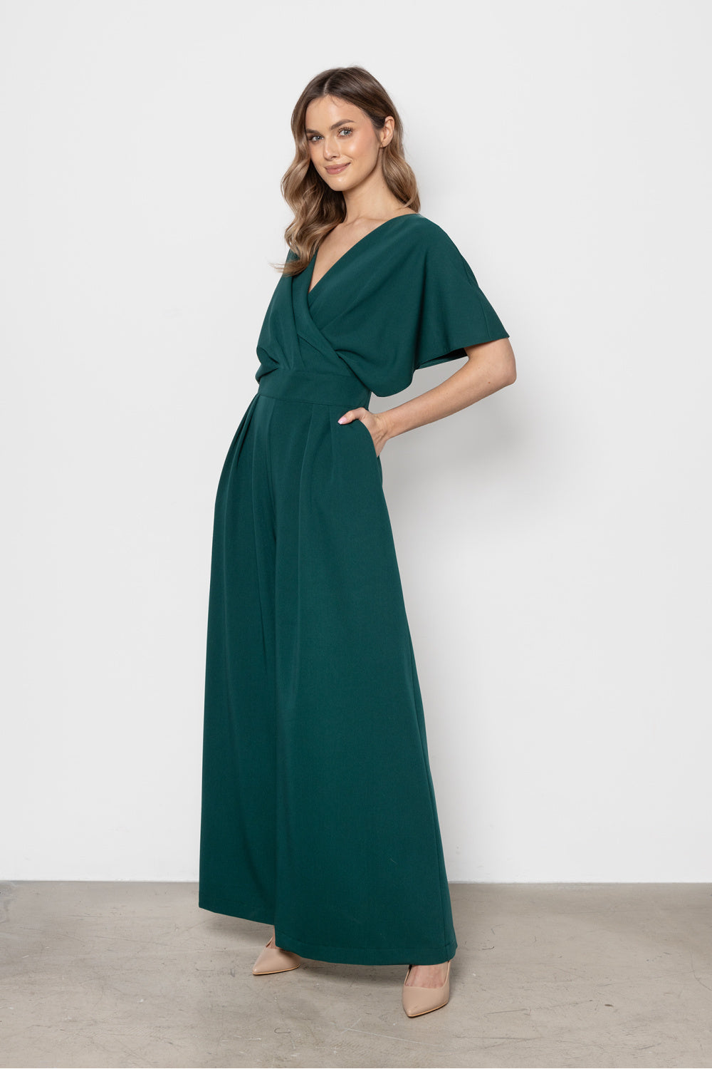 Awama Bottle Green Wrap Jumpsuit - view 2