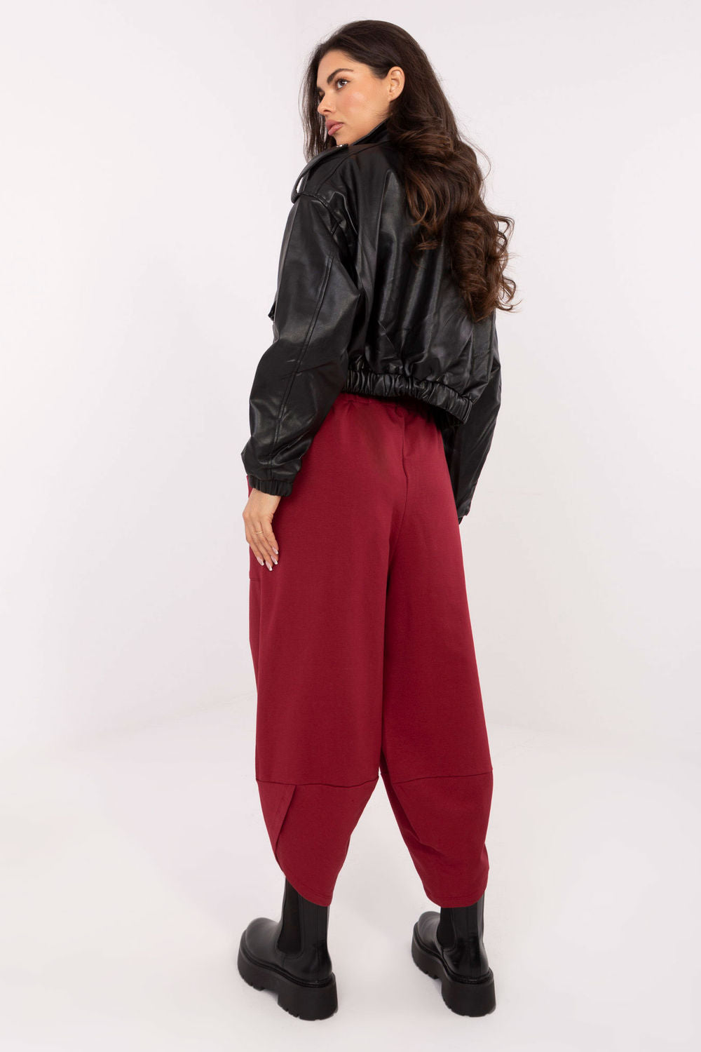 Rue Paris Burgundy Cotton Joggers - view 3