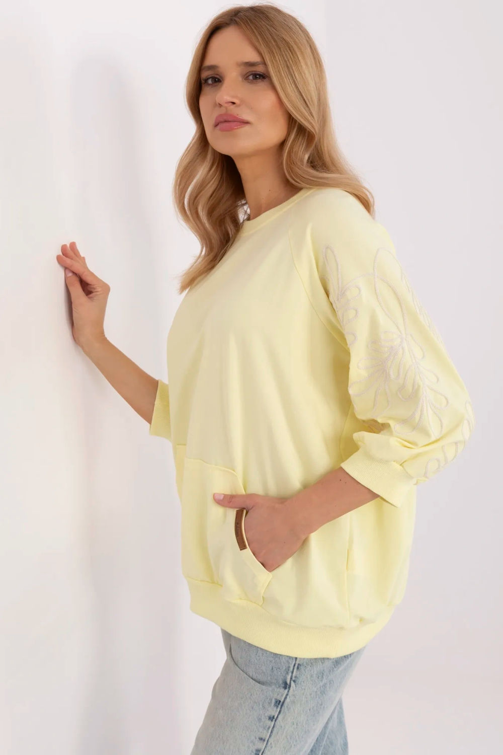 Rue Paris Light Yellow Cotton Sweatshirt - view 2