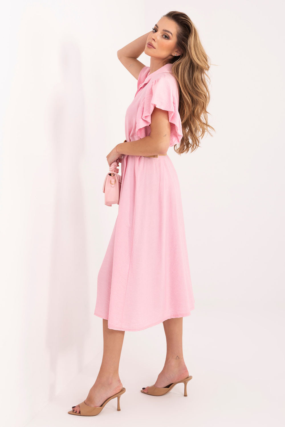Italy Moda Light Pink Midi Flared Dress - view 2