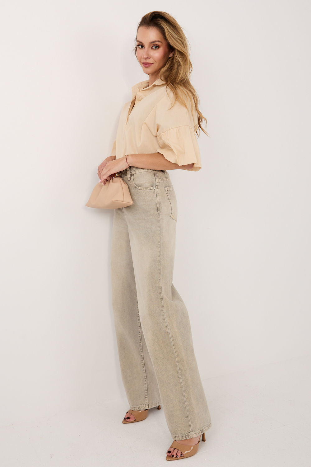 Italy Moda Light Beige Cotton Long Sleeve Top - view 2