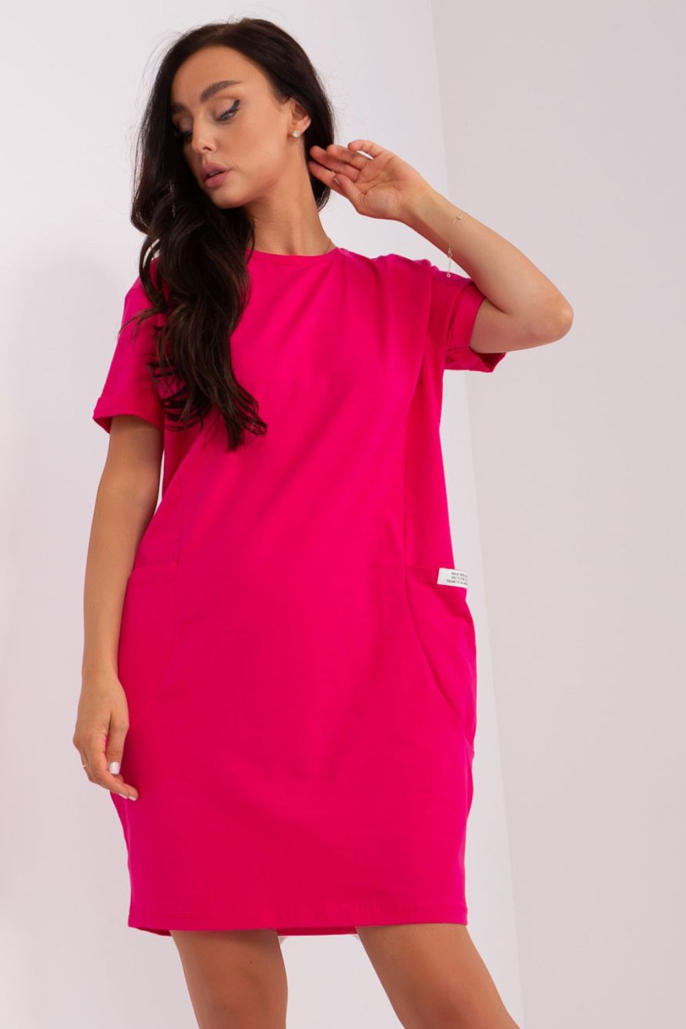 Rue Paris Fuchsia Bodycon Short Sleeve Dress - view 4