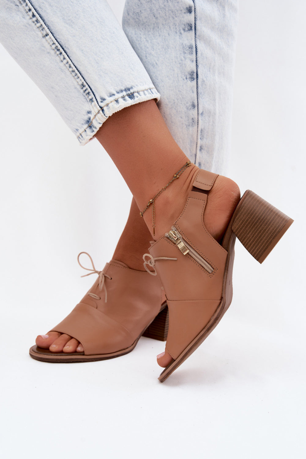 Step In Style Zazoo Cappuccino Leather Block Heel Heeled Sandals - view 3