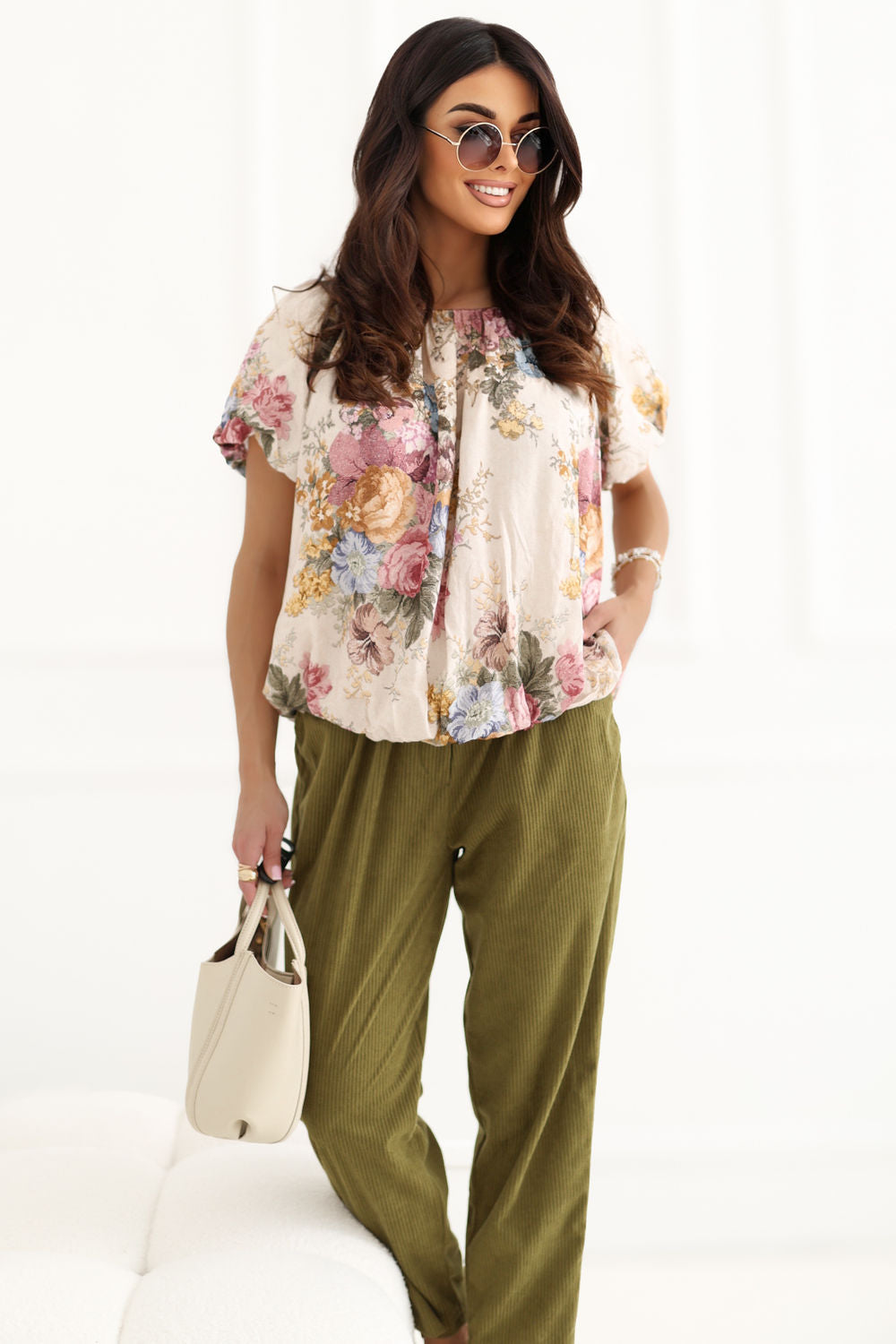 Italy Moda Yellow Floral Puff Sleeve Blouse - view 4