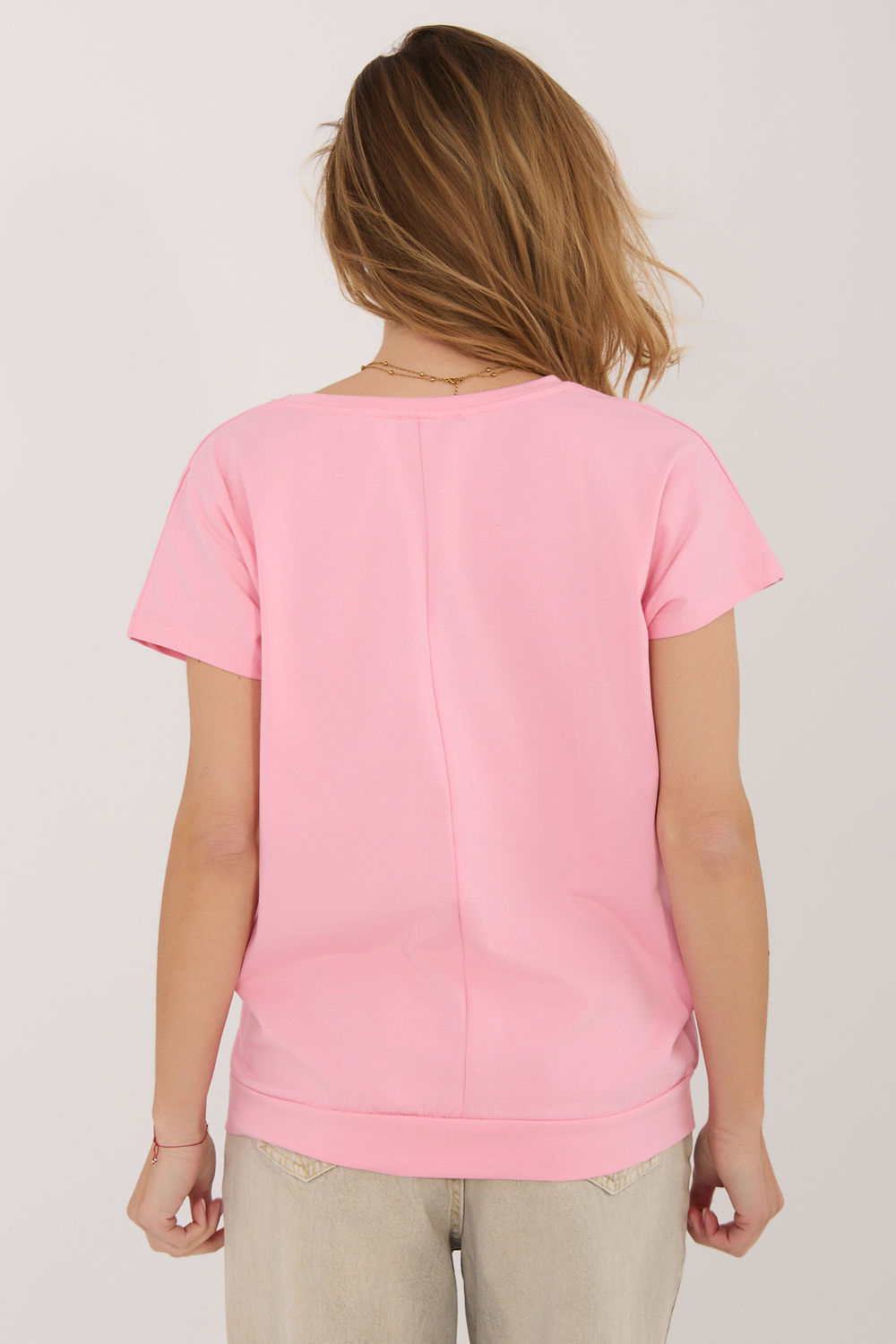 Rue Paris Light Pink Short Sleeve Cotton Blouse - view 3