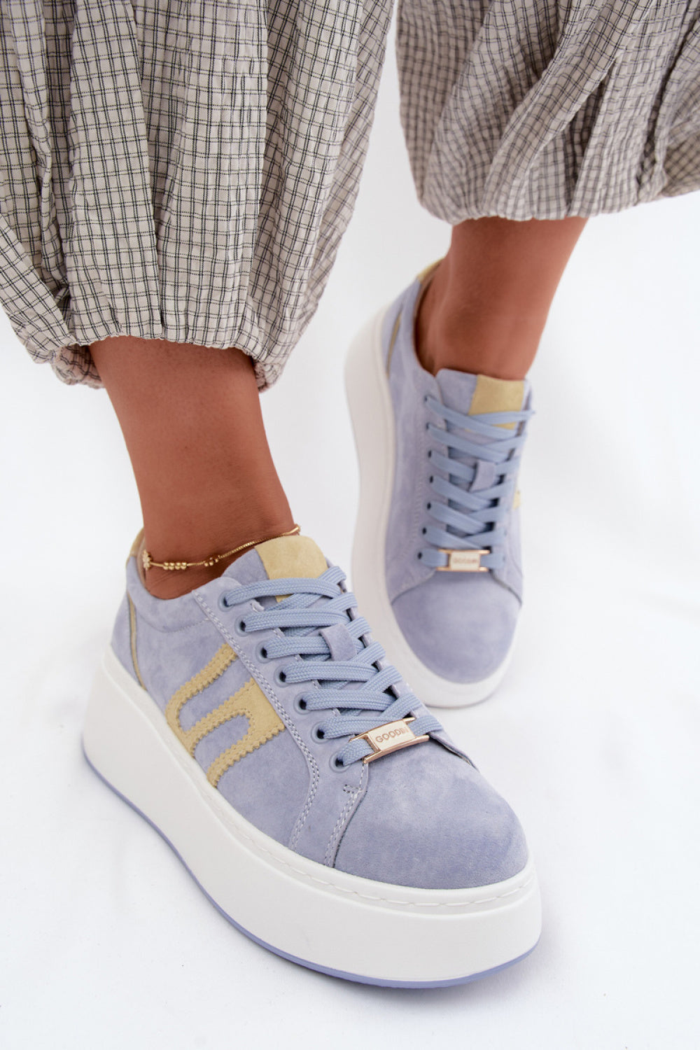 Step In Style Yellow Suede Platform Trainers