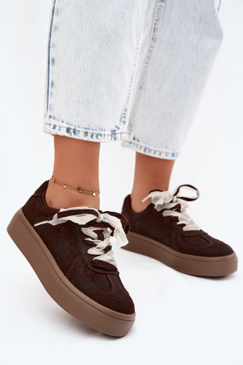 Step In Style Chocolate Suede Platform Trainers