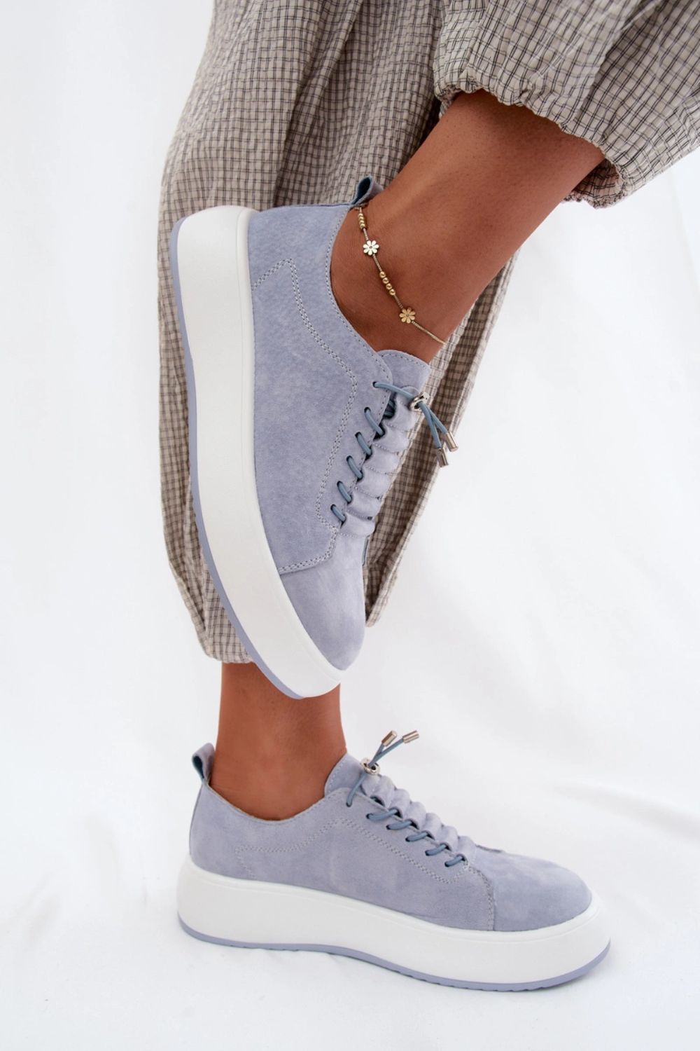 Step In Style Blue Suede Lace Up Platform Trainers - view 3