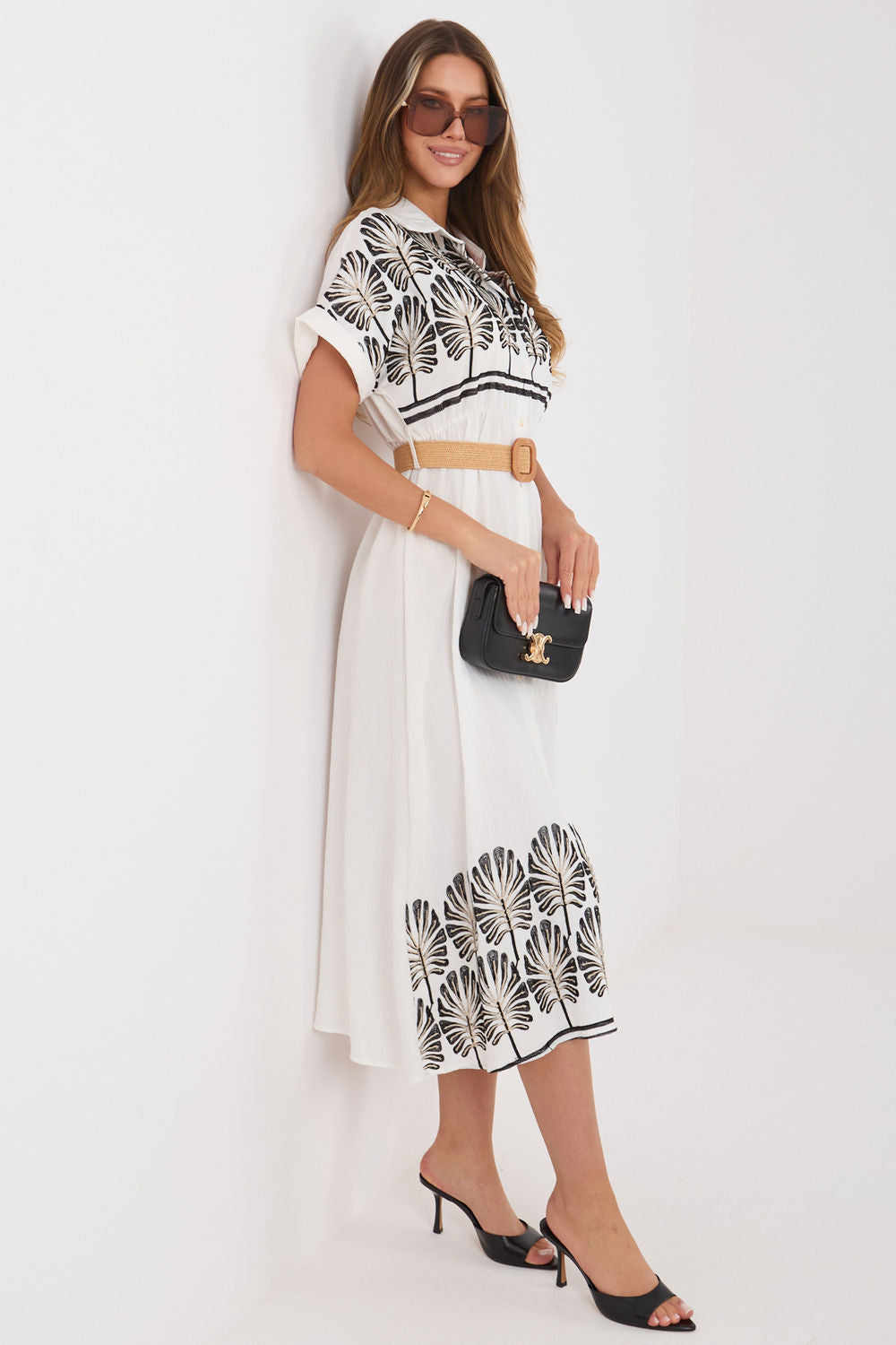Italy Moda Black Midi Floral Short Sleeve Dress - view 2