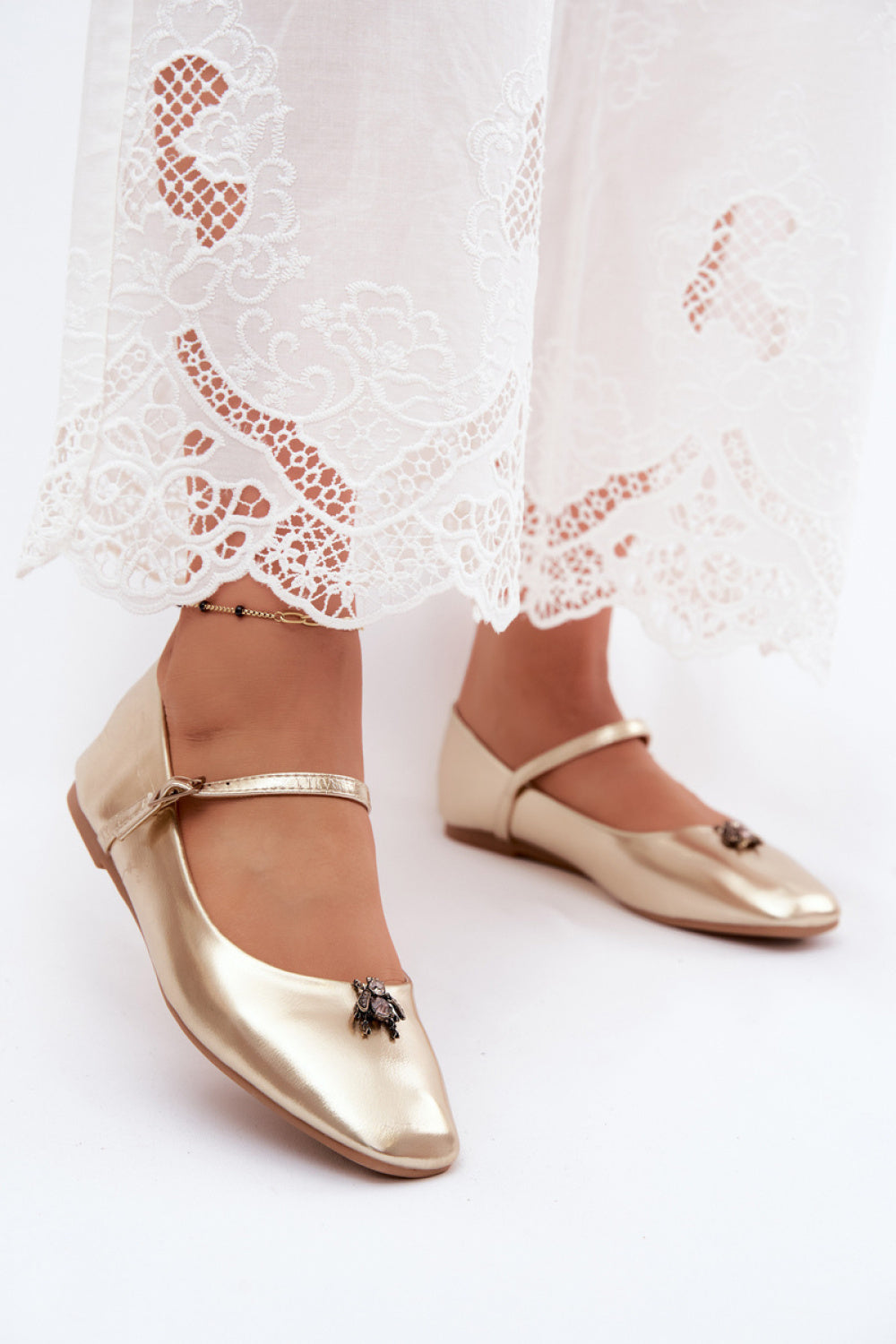 Step In Style Pinea Gold Faux Leather Ballet Flats