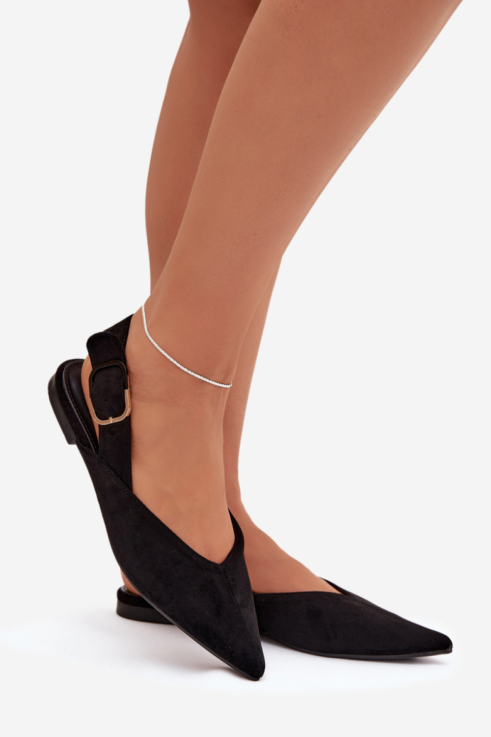 Step In Style Tanelia Black Faux Suede Flat Ballet Flats