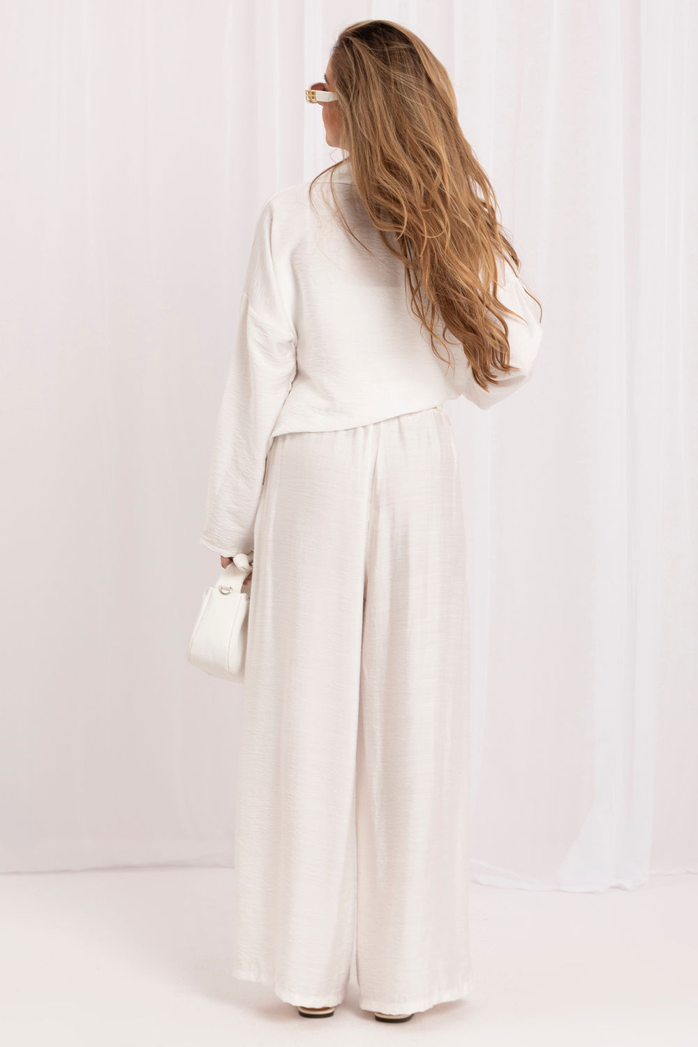 Rue Paris Ecru Wide Leg High Waisted Trousers - view 3