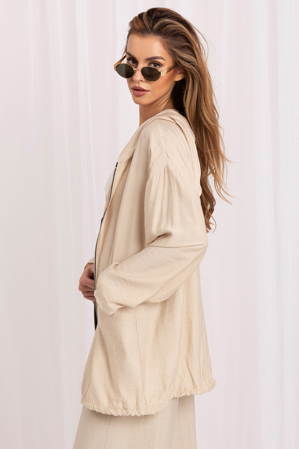 Rue Paris Beige Hooded Zip Up Sweatshirt - view 2