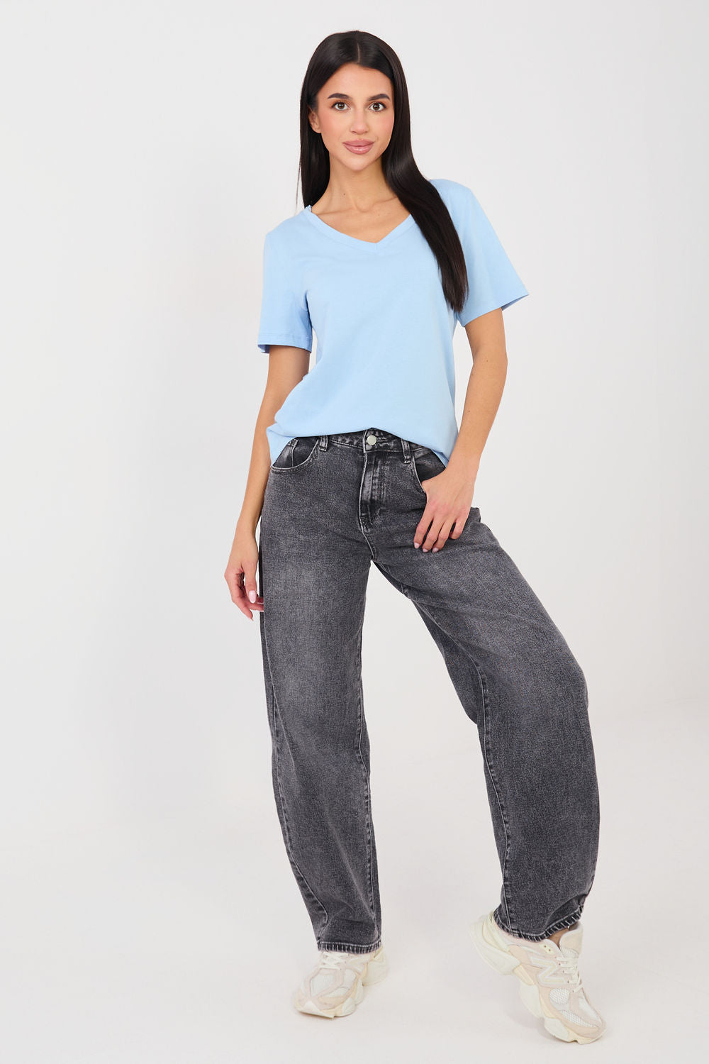 Rue Paris Light Blue V-Neck Short Sleeve T-Shirt - view 2