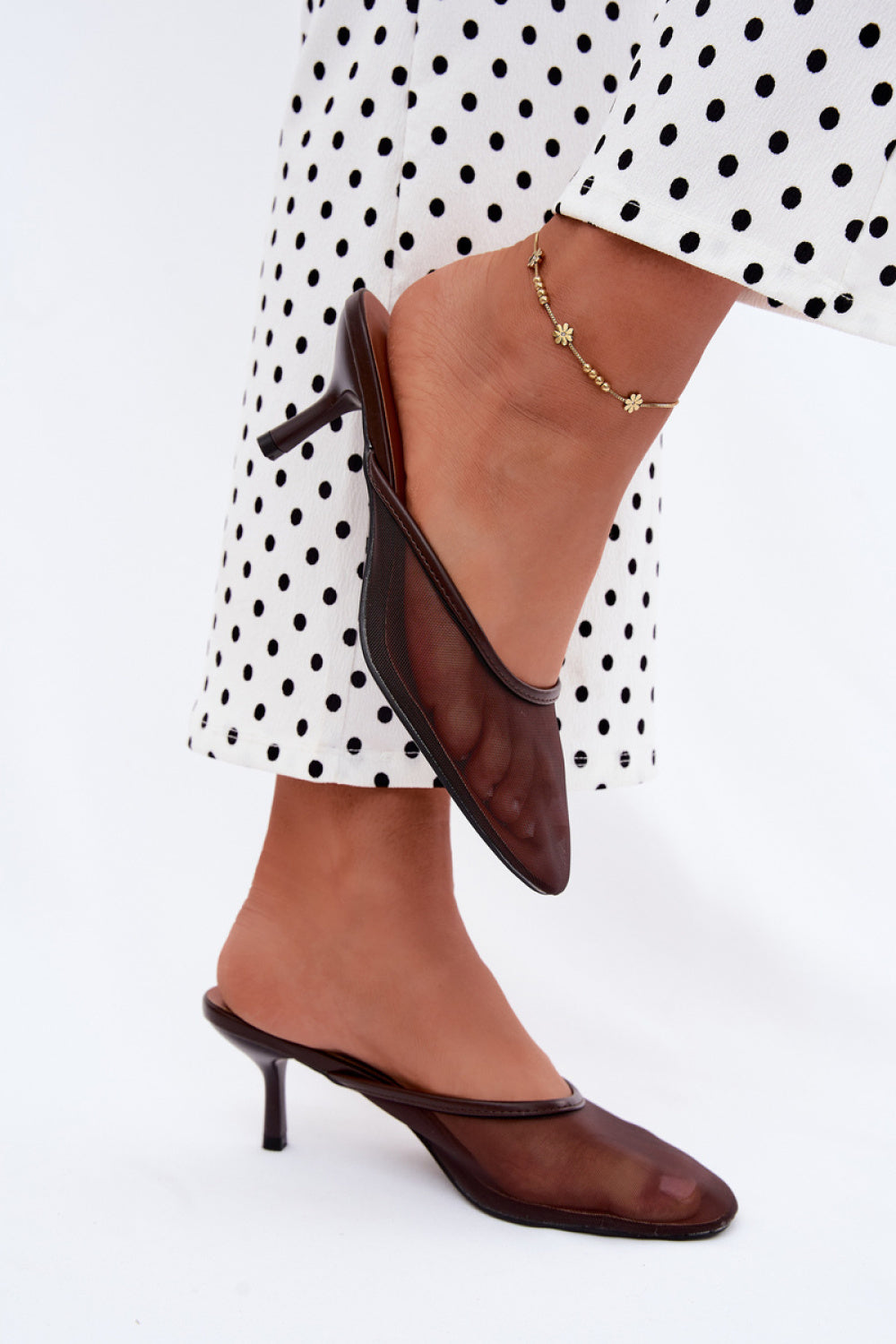 Step In Style Calmio Chocolate Mesh Stiletto Heeled Sandals