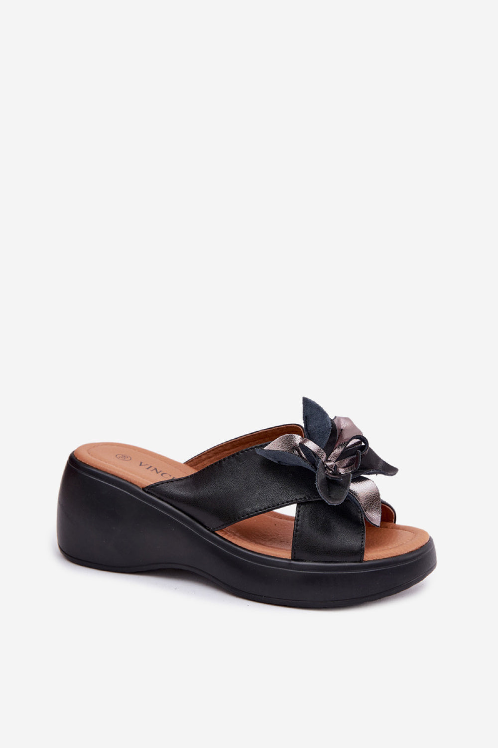 Step In Style Vinceza Black Leather Wedge Sandals - view 2