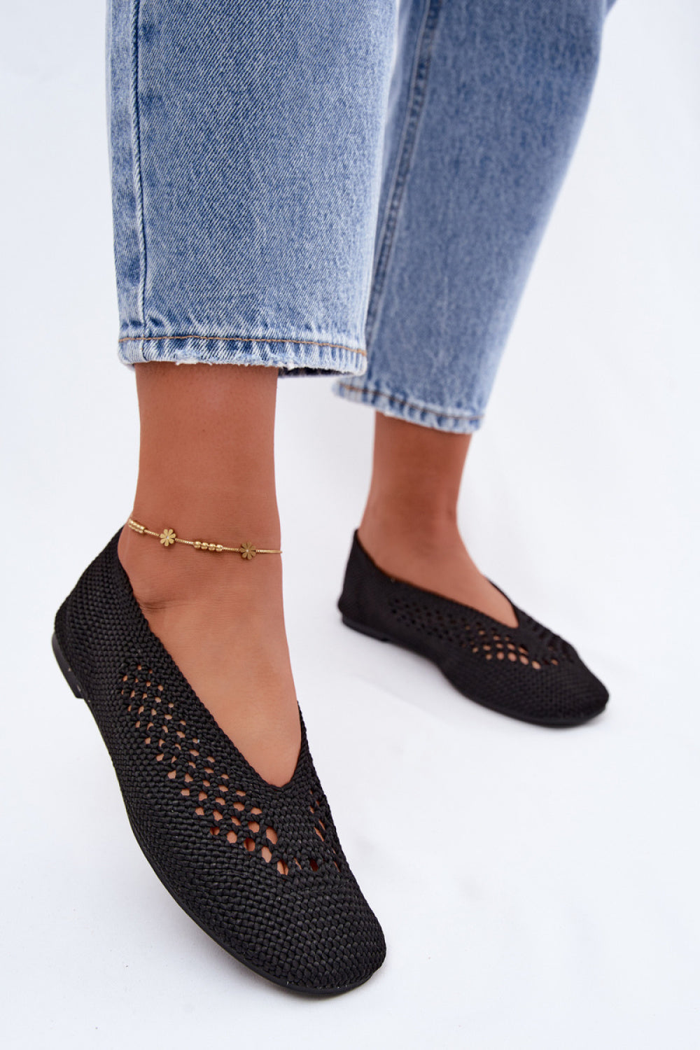 Step In Style Hibisca Black Ballet Flats