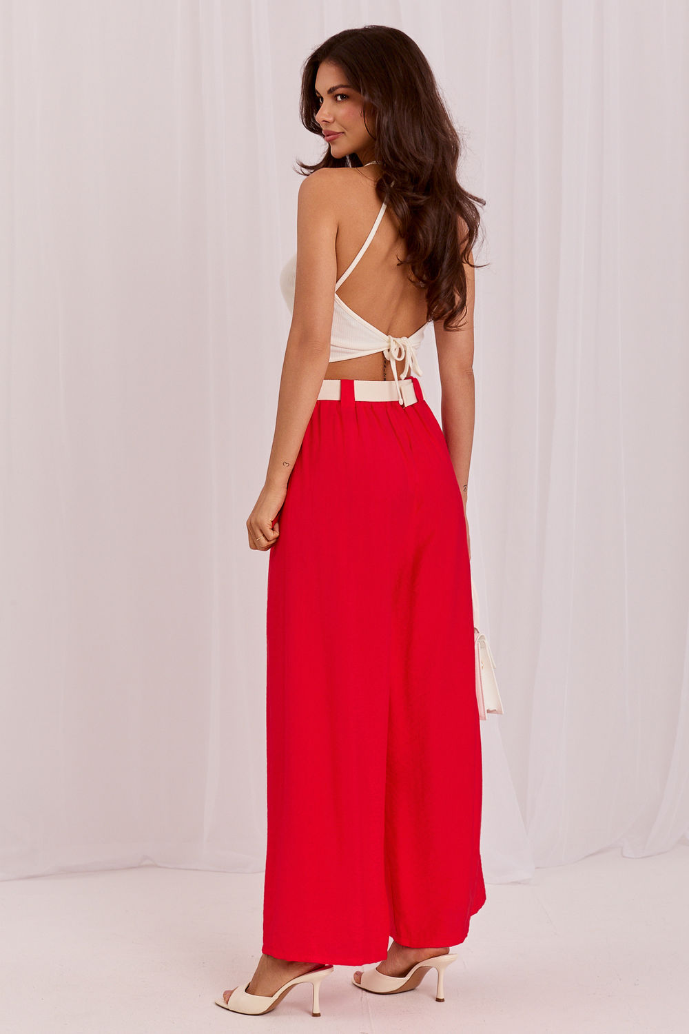 Rue Paris Red Wide Leg High Waisted Trousers - view 3
