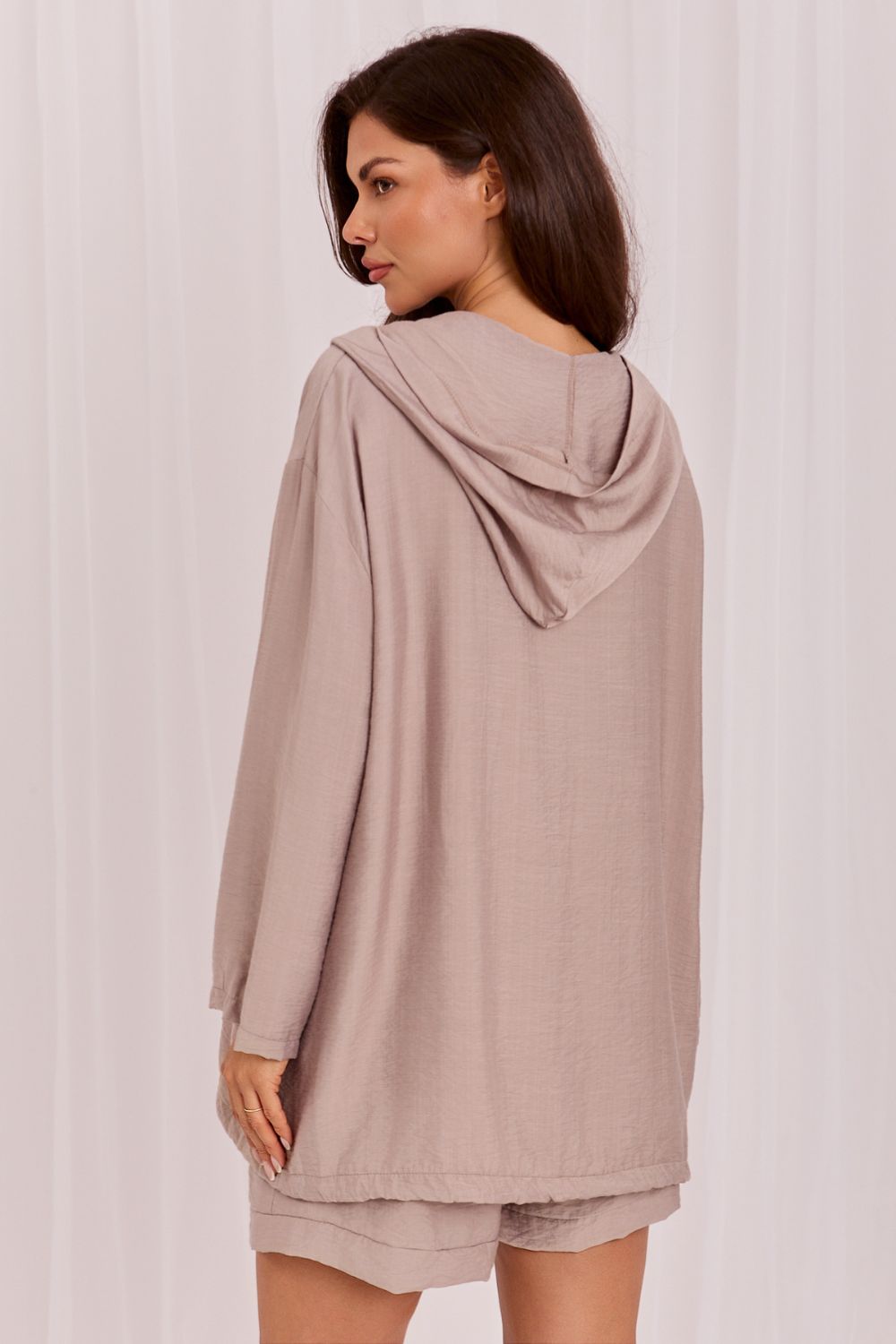 Rue Paris Dark Beige Hooded Zip Up Sweatshirt - view 4