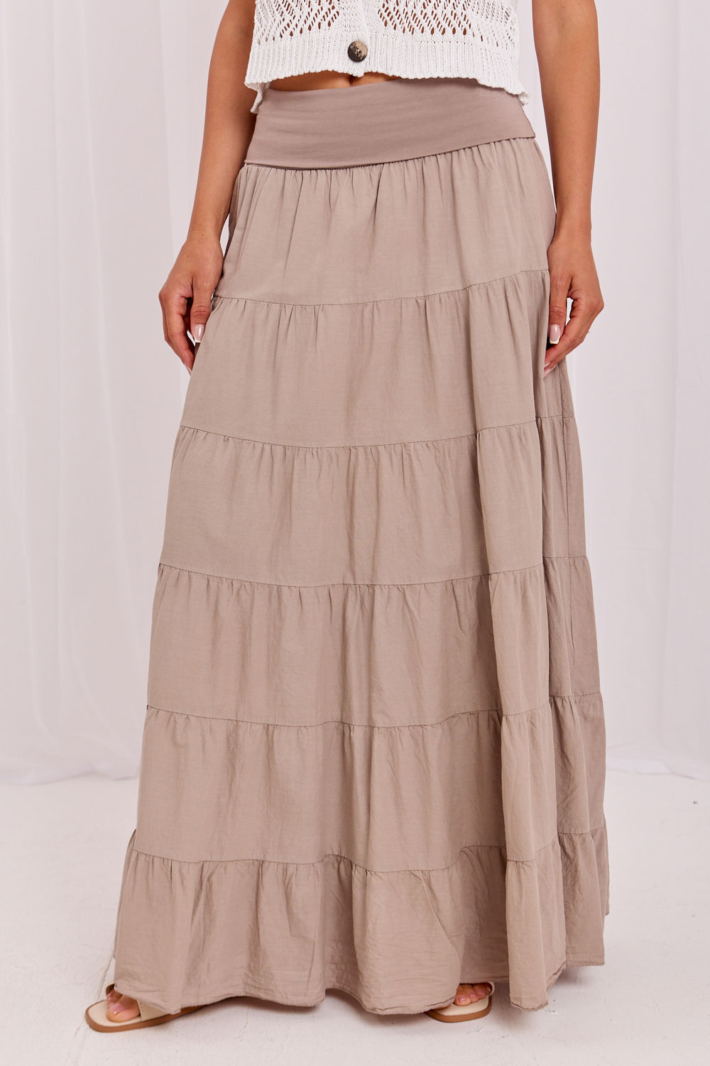 Italy Moda Dark Brown Cotton Maxi Skirt - view 4