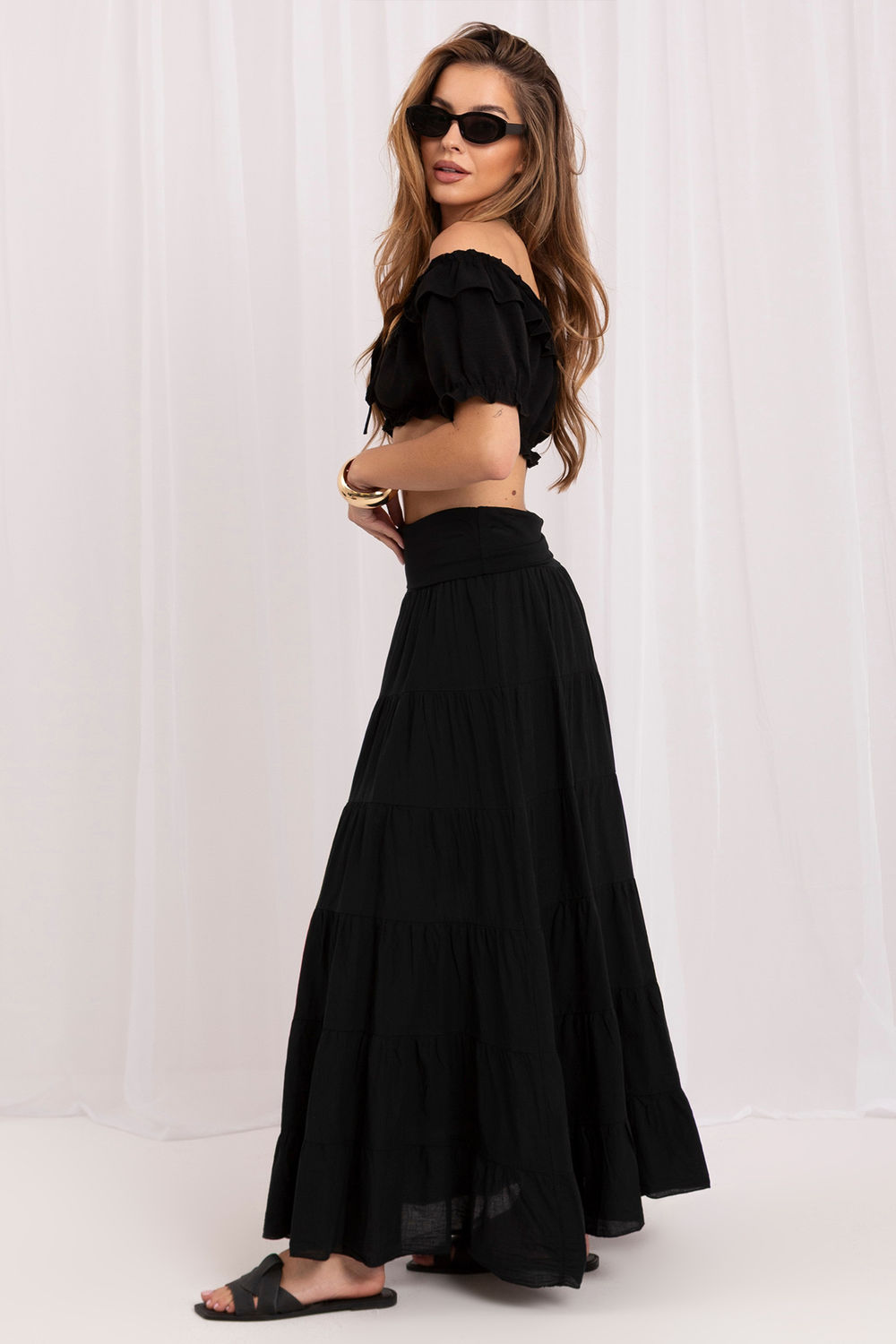 Italy Moda Black Cotton Maxi Skirt - view 2