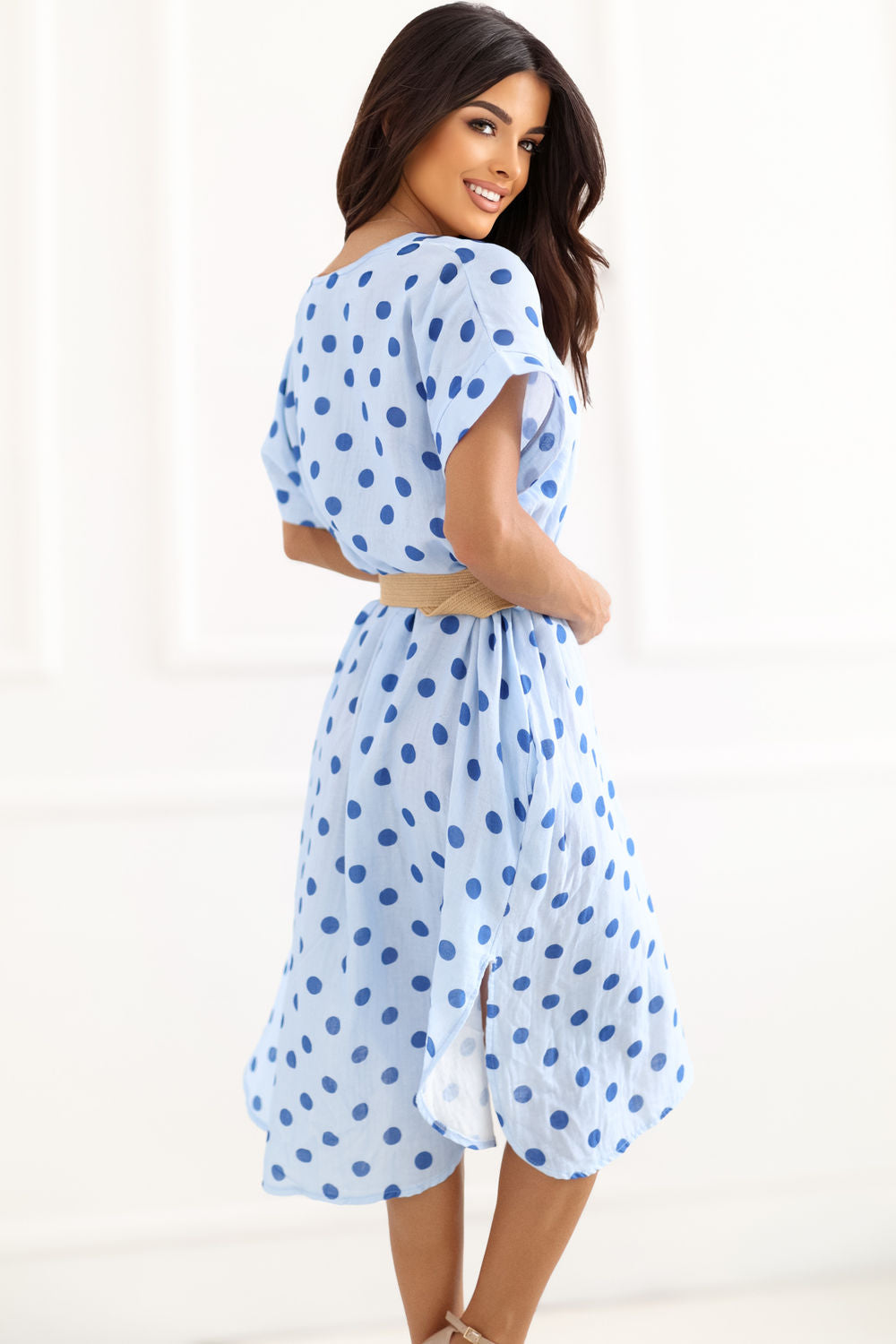 Italy Moda Light Blue Midi Polka Dot Dress - view 3