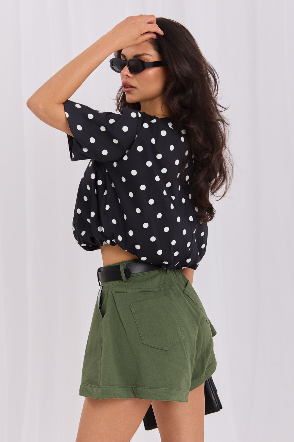 Italy Moda Black Polka Dot High Waisted Blouse - view 3