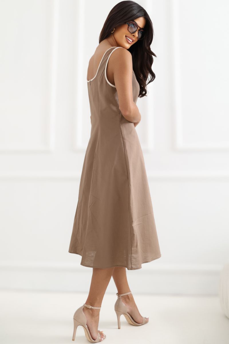 Italy Moda Brown Midi Linen Dress - view 3