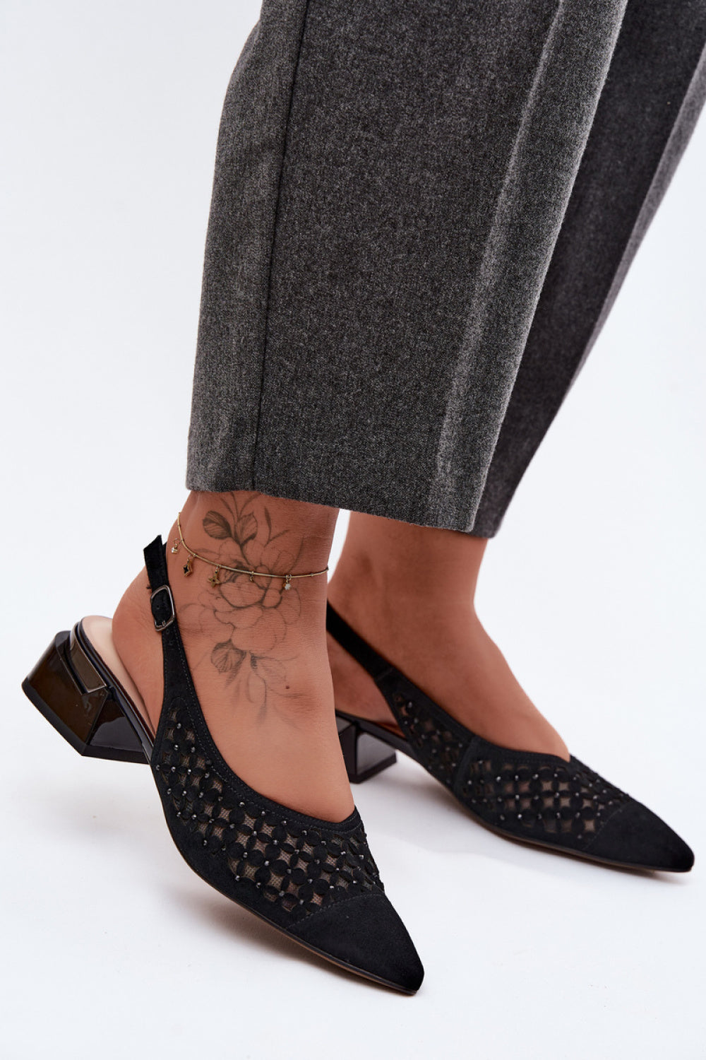 Step In Style Black Mesh Block Heel Heeled Sandals
