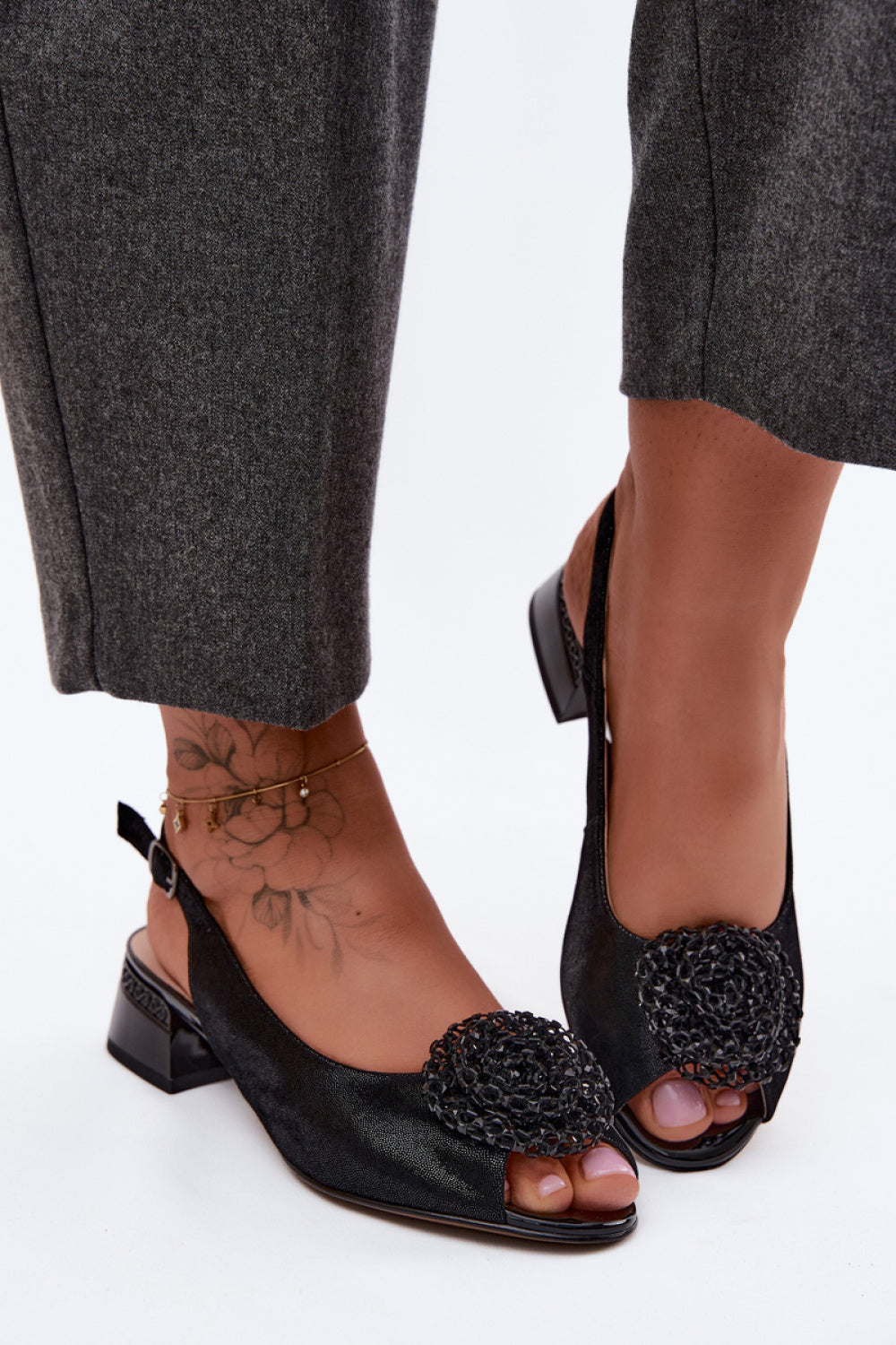 Step In Style Black Leather Block Heel Heeled Sandals - view 3