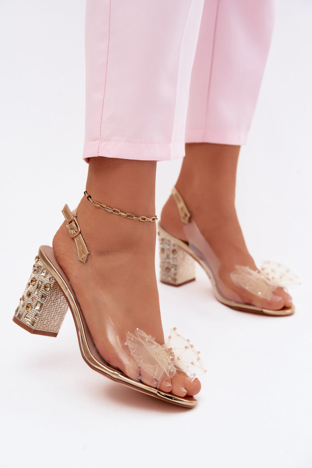 Step In Style Gold Mesh Heeled Sandals