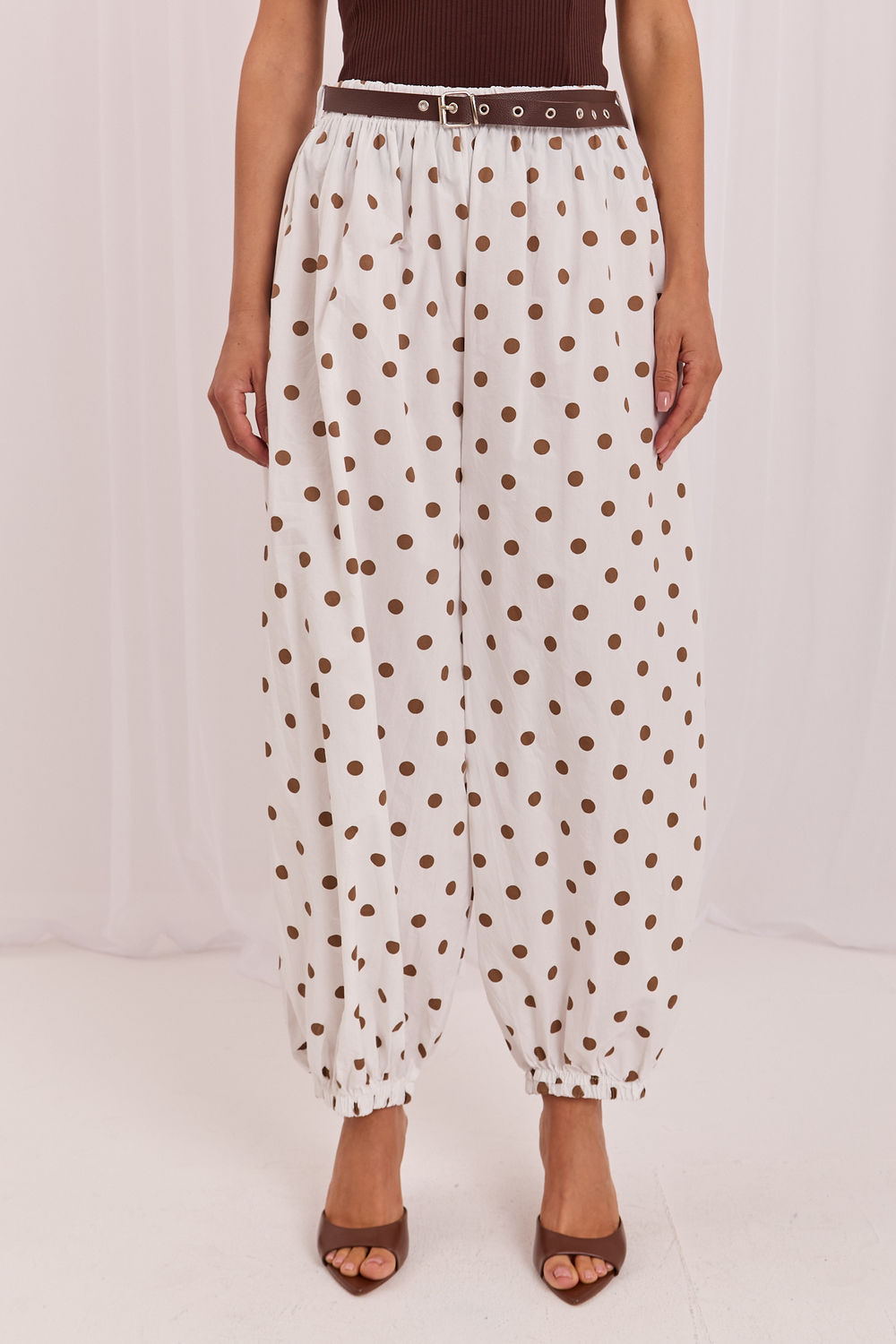 Italy Moda Ecru Polka Dot High Waisted Trousers