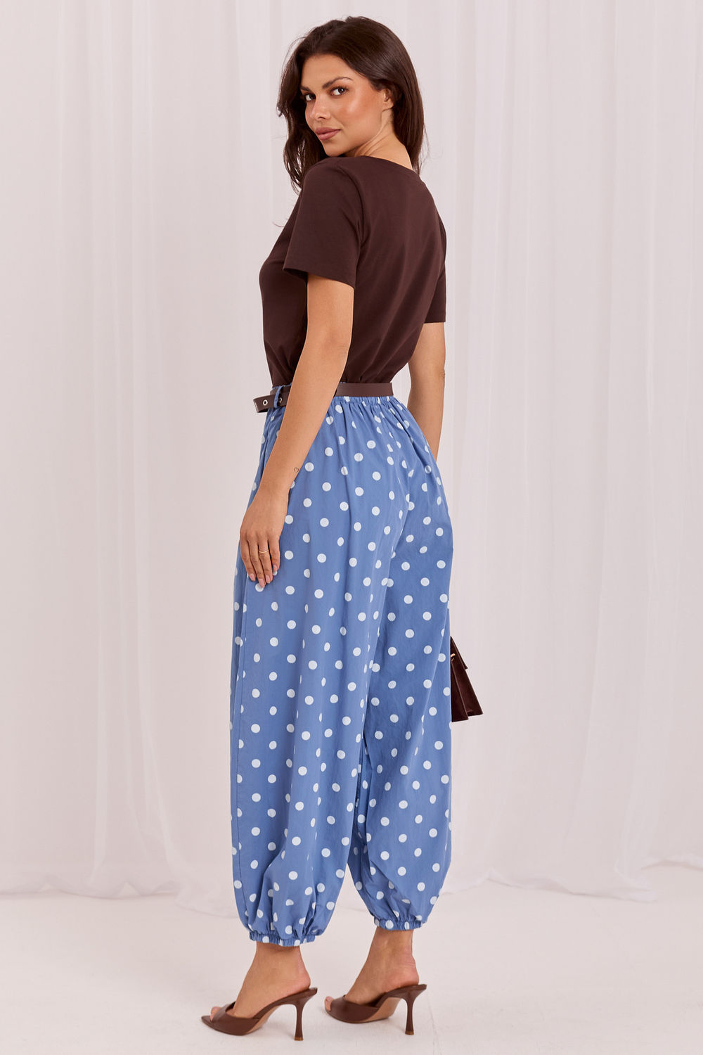 Italy Moda Blue Polka Dot High Waisted Trousers - view 3