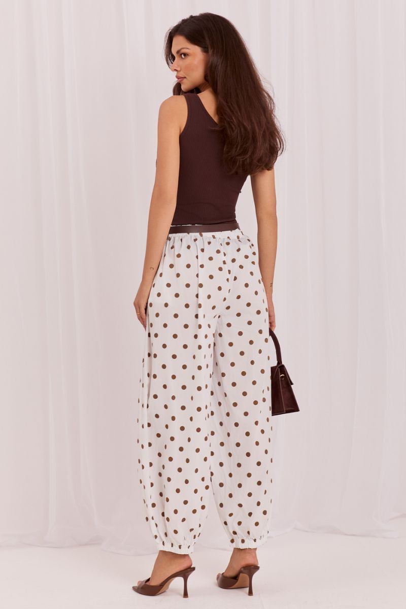 Italy Moda Ecru Polka Dot High Waisted Trousers - view 5