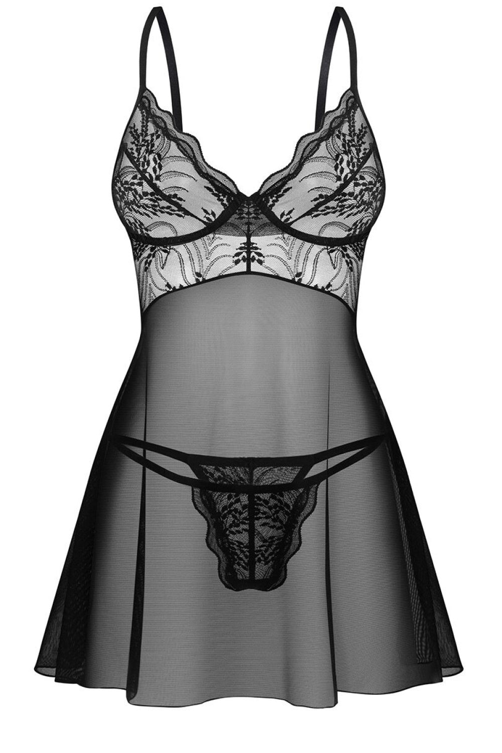 Obsessive Perisia Babydoll Black Lace Underwired Sexy Lingerie Set - view 2