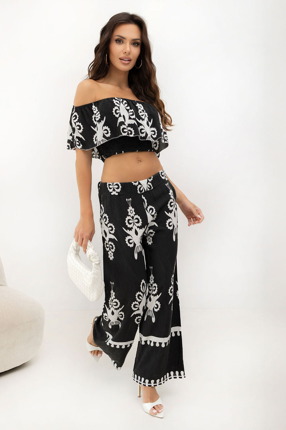 Italy Moda Black Off Shoulder Sleeveless Co-Ord Set