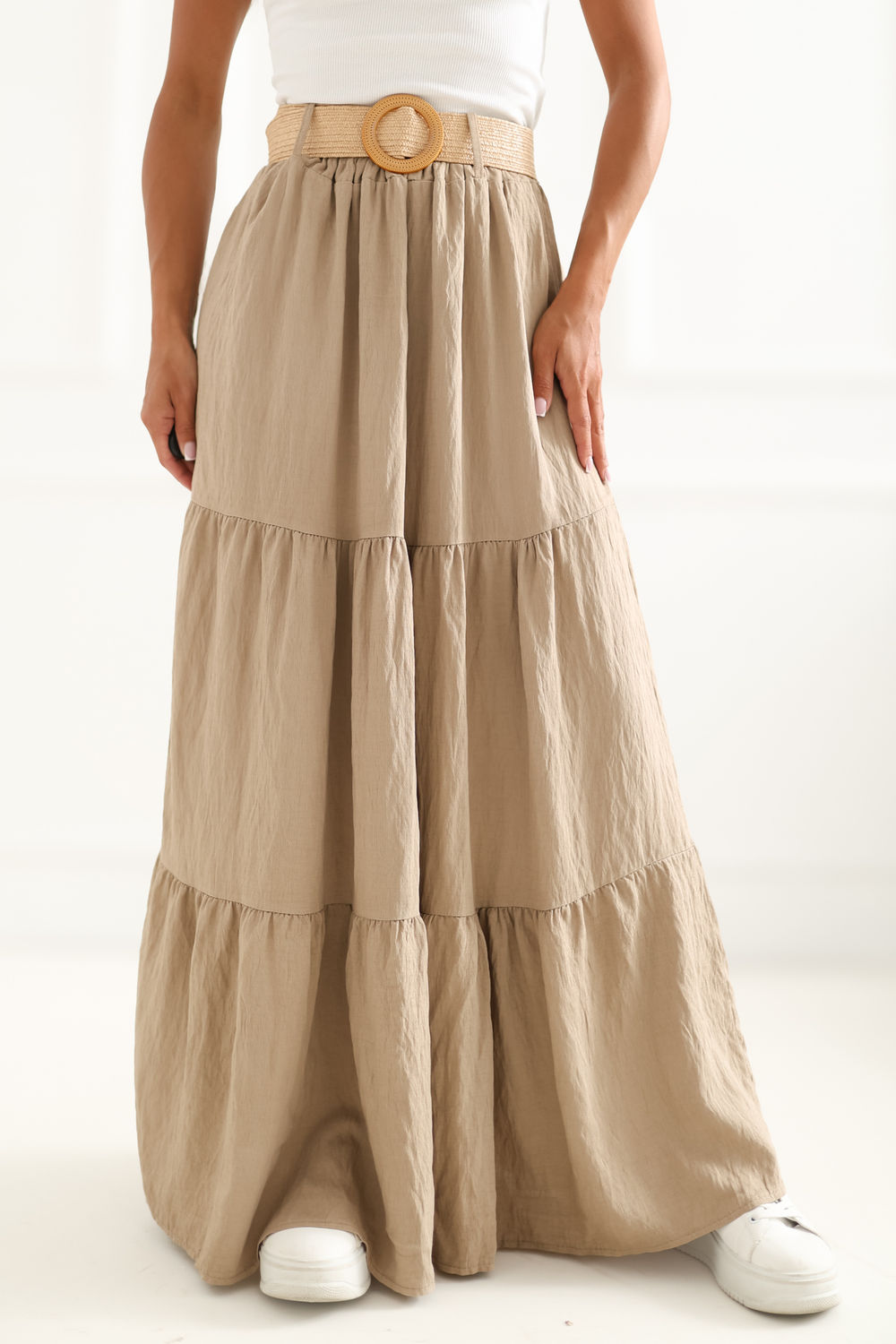 Italy Moda Camel Maxi Skirt - view 4
