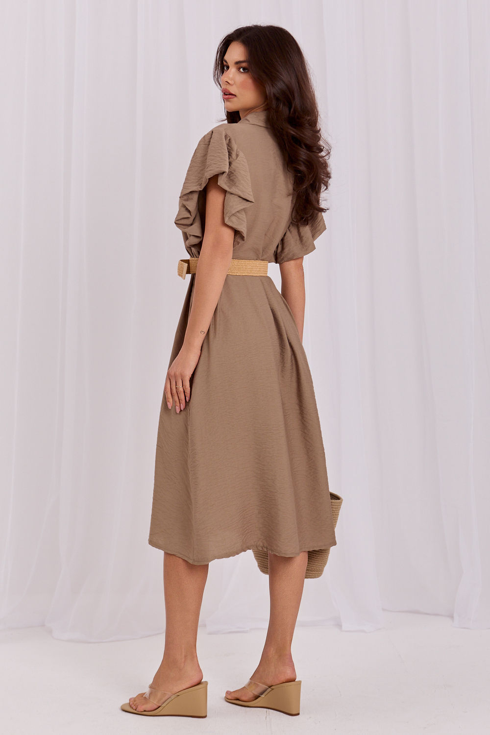 Italy Moda Khaki Midi Flared Dress - view 3