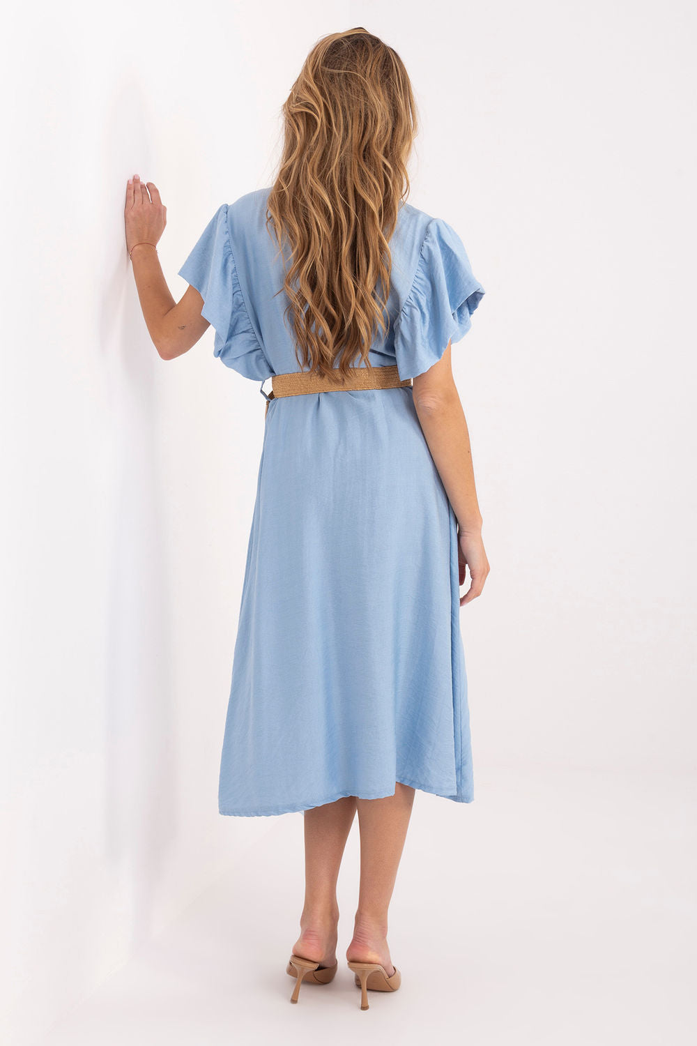 Italy Moda Light Blue Midi Flared Dress - view 3