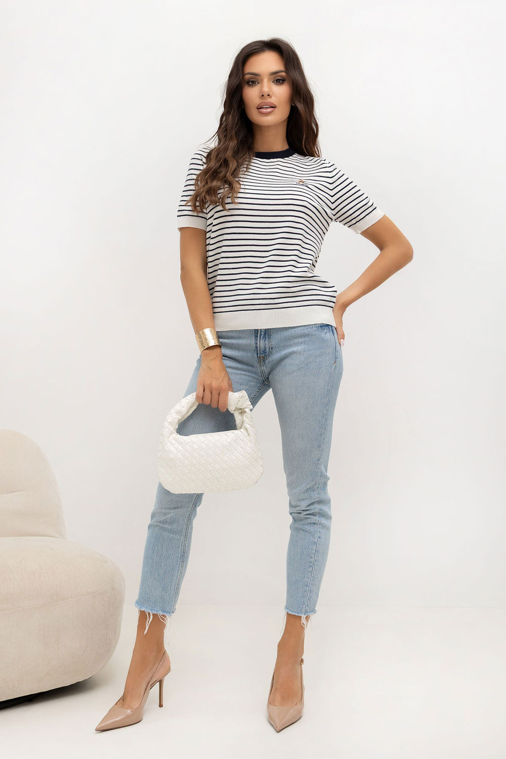 Italy Moda Navy Striped Short Sleeve Jumper - view 2